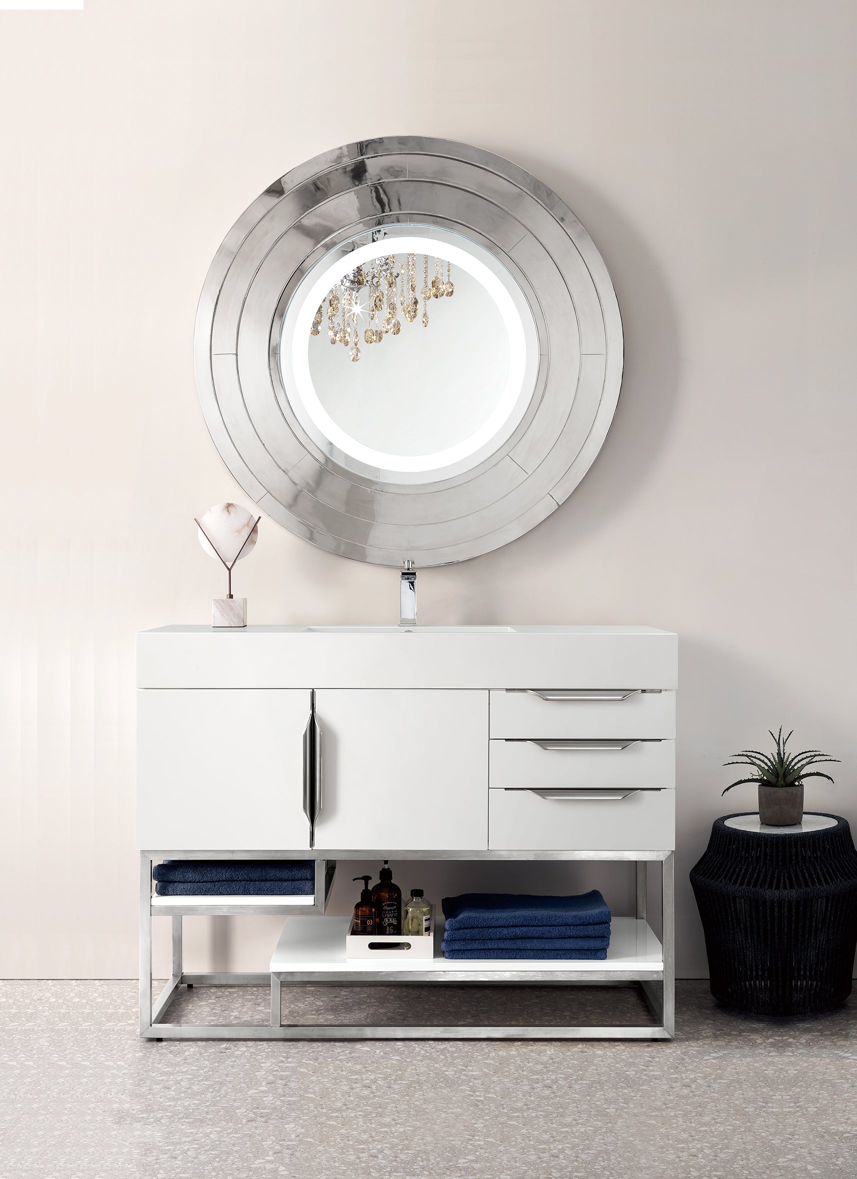 Columbia 48 Inch Single Bathroom Vanity with Glossy White Finish & Composite Top - Perfect for Modern Bathroom Renovations and Small Space Designs