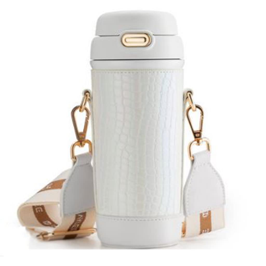 PQLQ 500ml Stainless Steel Water Bottle with Straw & Strap - Gym, Hiking, Travel