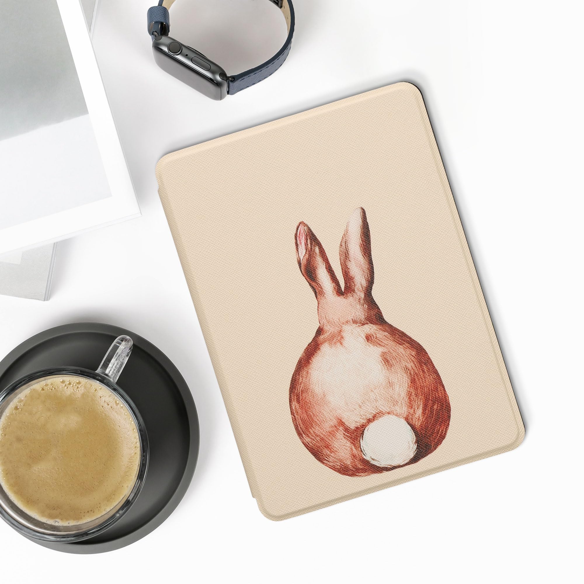 kwmobile Premium PU Leather Case for Amazon Kindle Paperwhite 11th Generation (2021 Release) - Magnetic Closure Protective Cover in Rabbit Tail Brown/White/Beige - Perfect for Reading, Travel & Daily Commute