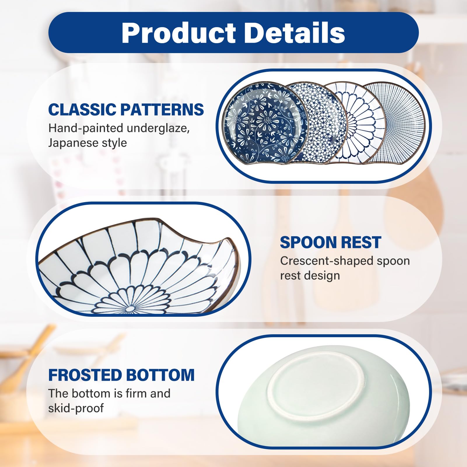 Ceramic Spoon Rest for Stove Top - Heat Resistant Kitchen Spoon Holder Set of 4 - Countertop Utensil Rest for Cooking, Serving & Coffee Station - Perfect for Home & Restaurant Use