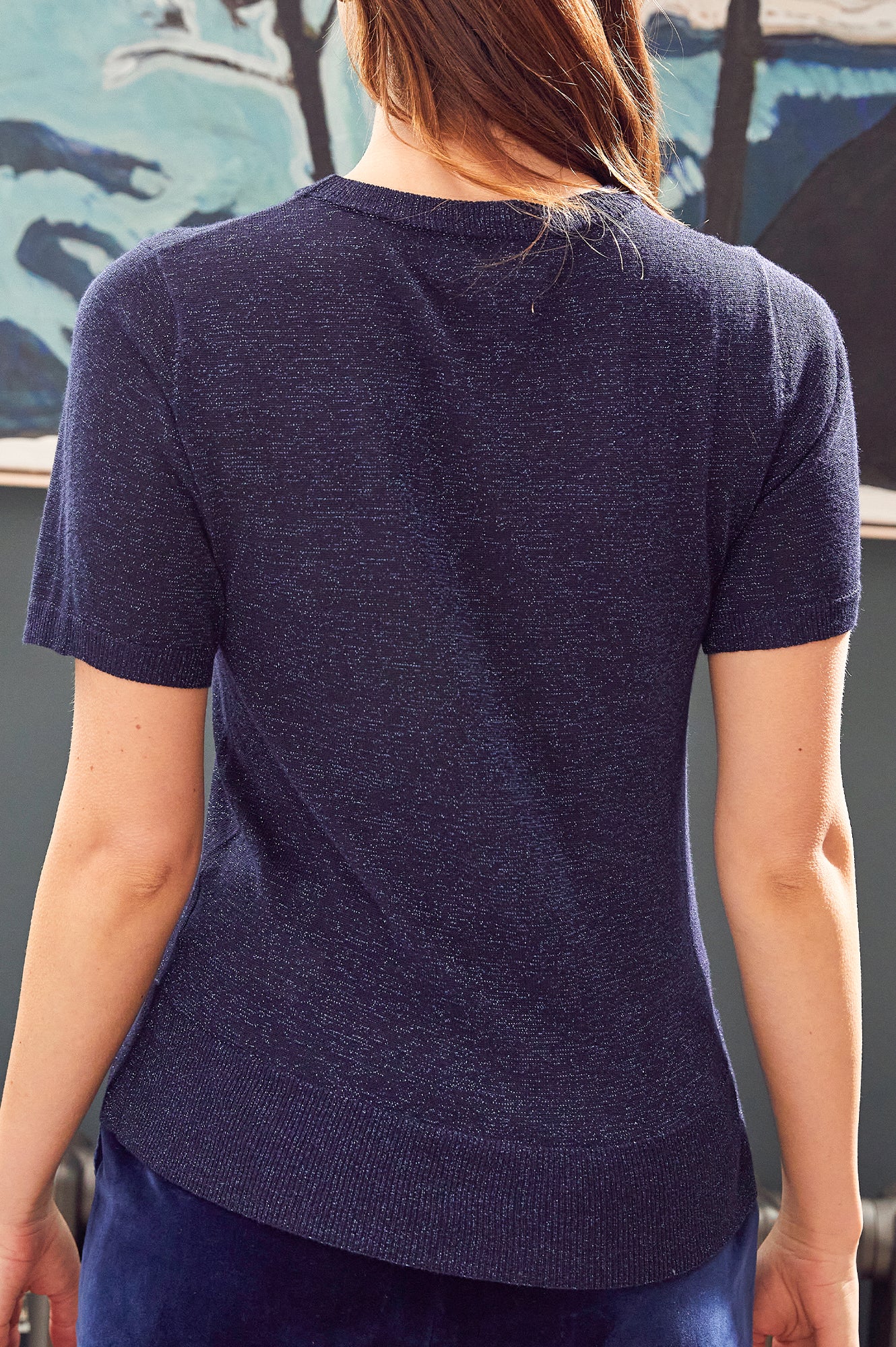 Stylish Metallic Knit T-Shirt for Men & Women | Navy Blue Casual Wear | Perfect for Daily Outfits, Parties and Date Nights