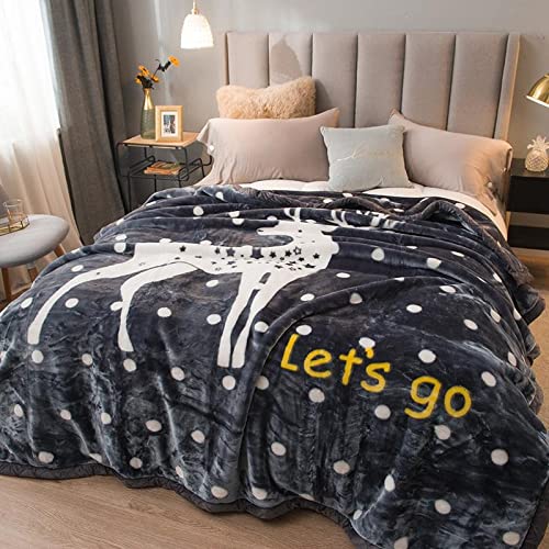 Korean Mink Blanket - Heavy Fleece Reversible Blanket with Deer Abstract Dots, Ultra Soft Plush Warm Throw for Winter - Full Size Bedding for Cozy Nights at Home