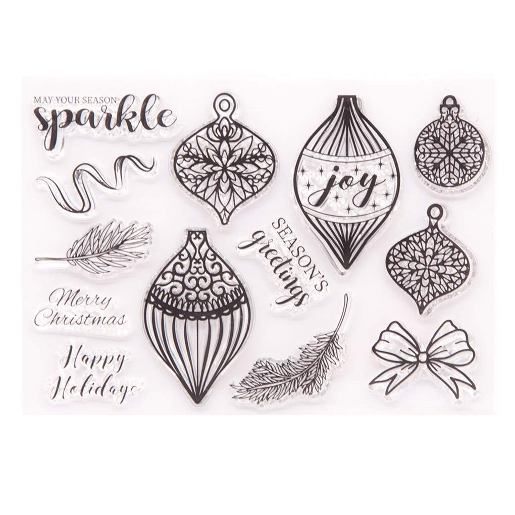 Christmas Snowflake Ball Ribbons - Clear Stamps for Card Making & DIY Scrapbooking - Holiday Decorations