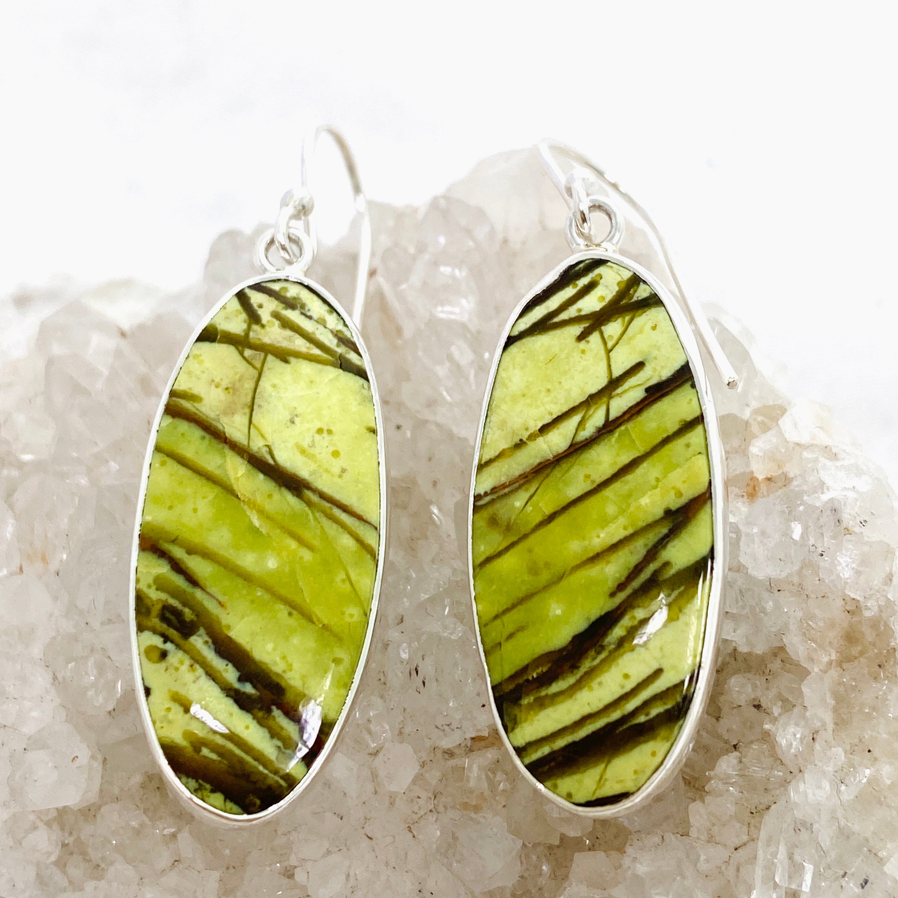 Green Opal Oval Cabochon Earrings KEGJ1537 - Handmade Sterling Silver Dangle Earrings for Women, Perfect for Weddings, Parties & Everyday Wear