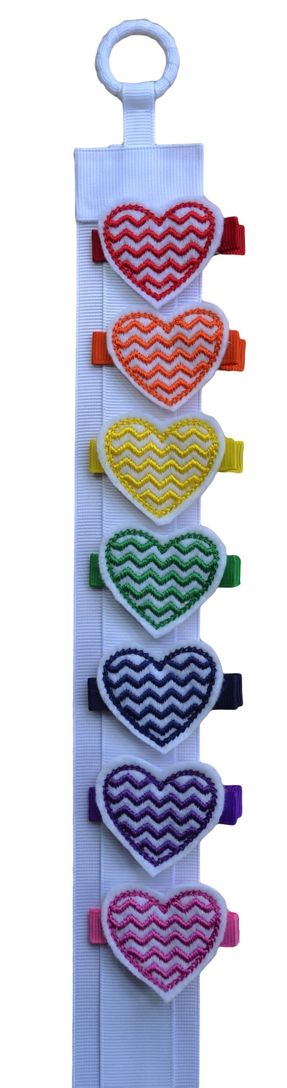 7pcs Hair Clips Set - Chevron Heart Felt Alligator Clips with Bow Holder for Girls & Women - Home & Travel Use