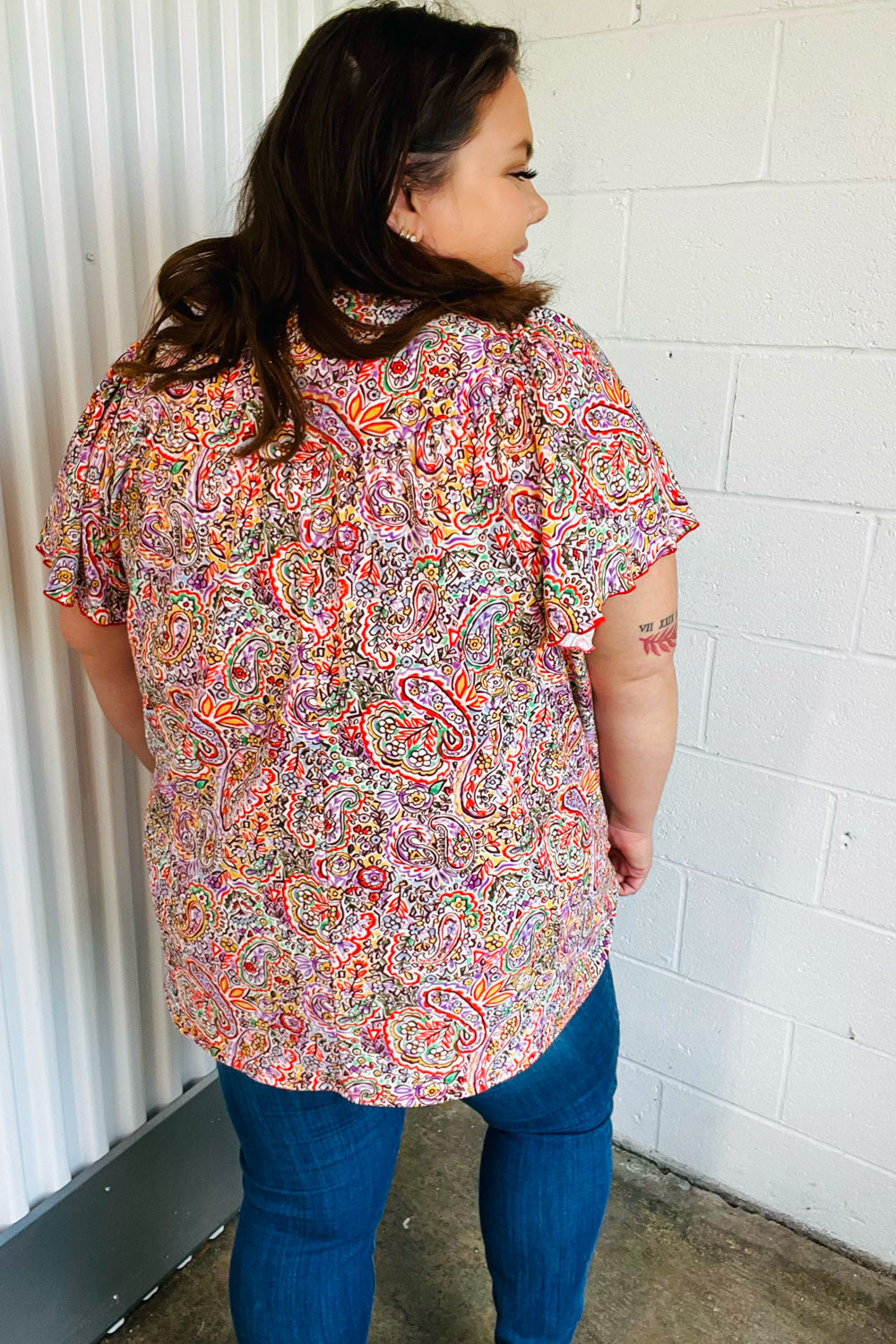 Boho Paisley Print Dolman Top with Tie Neck - Plum & Multicolor Floral Blouse for Women | Perfect for Casual Outings, Music Festivals & Beach Vacations