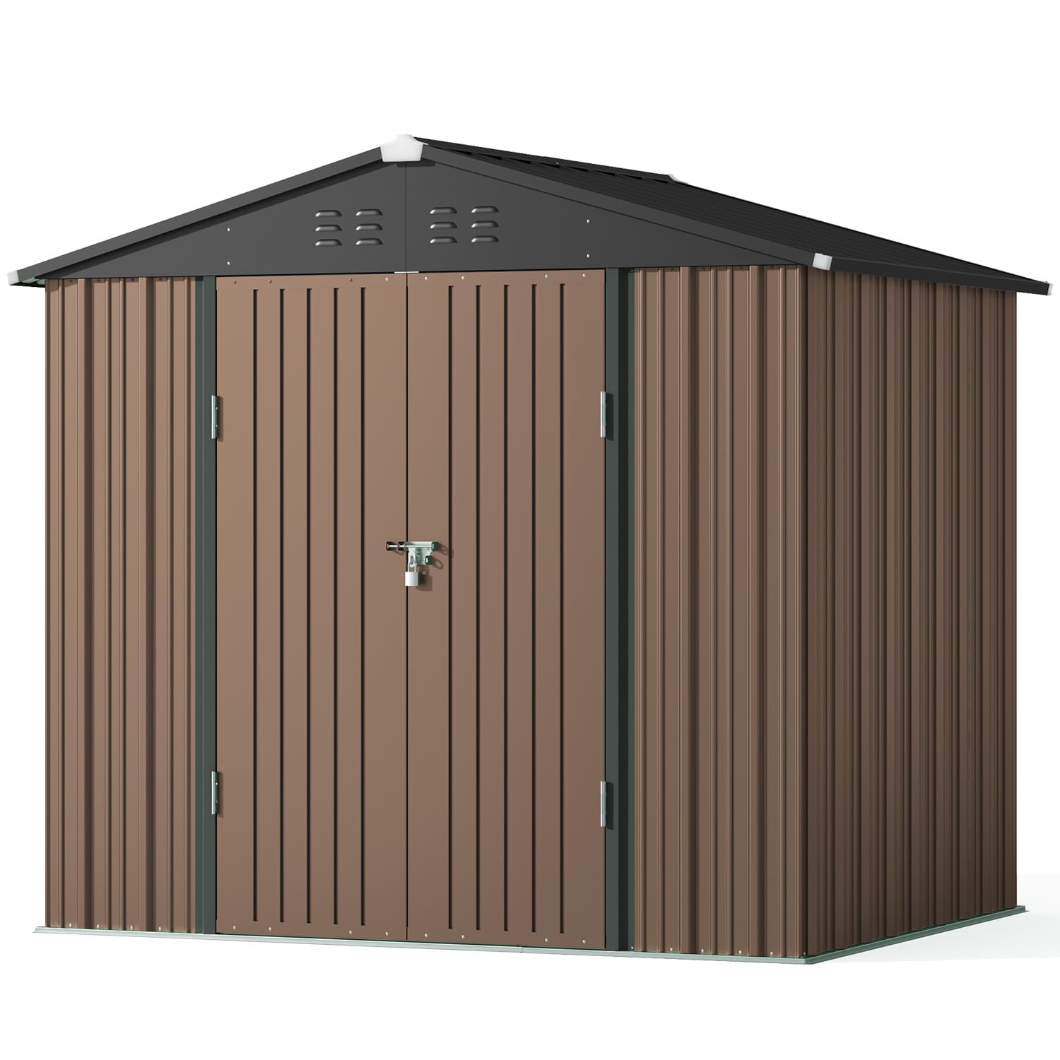 Gizoon 8x6 FT Galvanized Metal Outdoor Storage Shed - Double Lockable Doors, Weather-Resistant Garden Shed for Backyard, Patio & Lawn (Light Brown) | Perfect for Storing Tools, Equipment & Seasonal Items