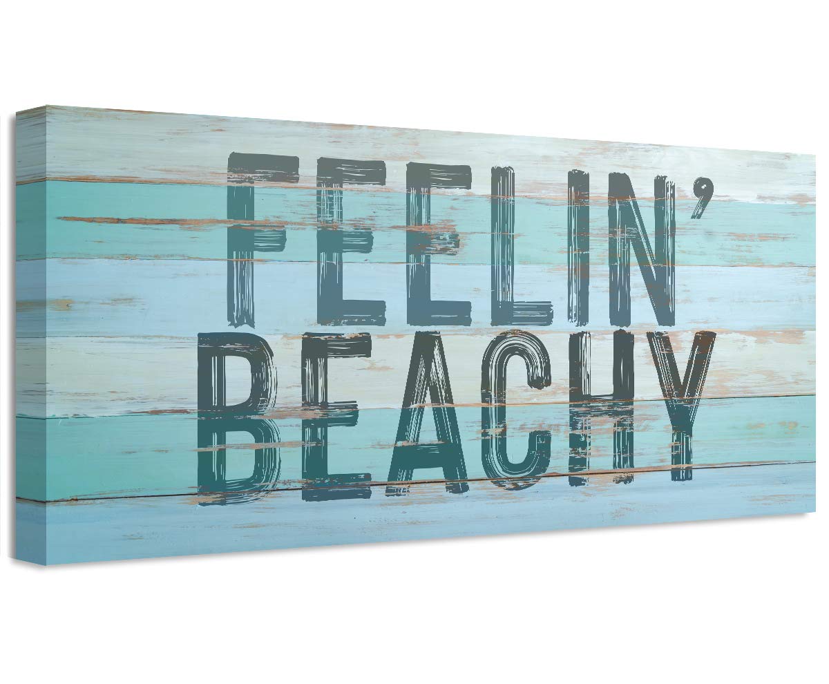 24x48 Wood Style Look Stretched Canvas Print - Coastal Beach Wall Art for Home Decor | Nautical Themed Living Room, Bedroom & Outdoor Beach Display | Perfect for Beach Houses, Summer Parties & Ocean Inspired Interiors