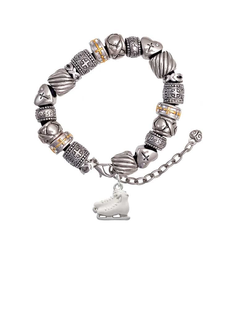 Delight Jewelry Christian Bead Bracelet - Silvertone White Ice Skates Charm, Adjustable 7