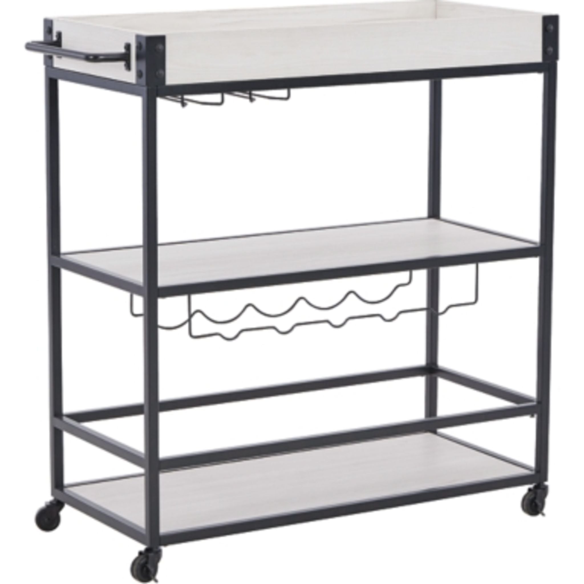 Bayflynn Bar Cart - White & Black Rolling Drink Cart with Wheels for Home, Kitchen, Bar, or Party Serving - Modern Mobile Beverage Station for Wine, Cocktails, and Entertaining