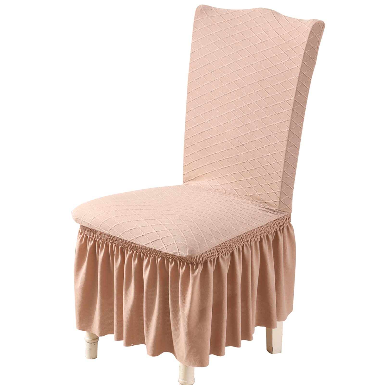 Stretch Jacquard Knit Dining Chair Covers Set - Soft Washable Slipcovers for Kitchen & Dining Room Chairs (2-Pack, Apricot) | Perfect for Home Decor, Party Setup & Furniture Protection