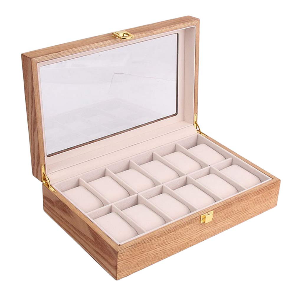 Newmind 10/12 Grid Watch Box - Premium Fraxinus Mandshurica Wood Watch Display Case with 12 Slots - Perfect for Watch Collection Storage, Jewelry Organizer & Gift Packaging