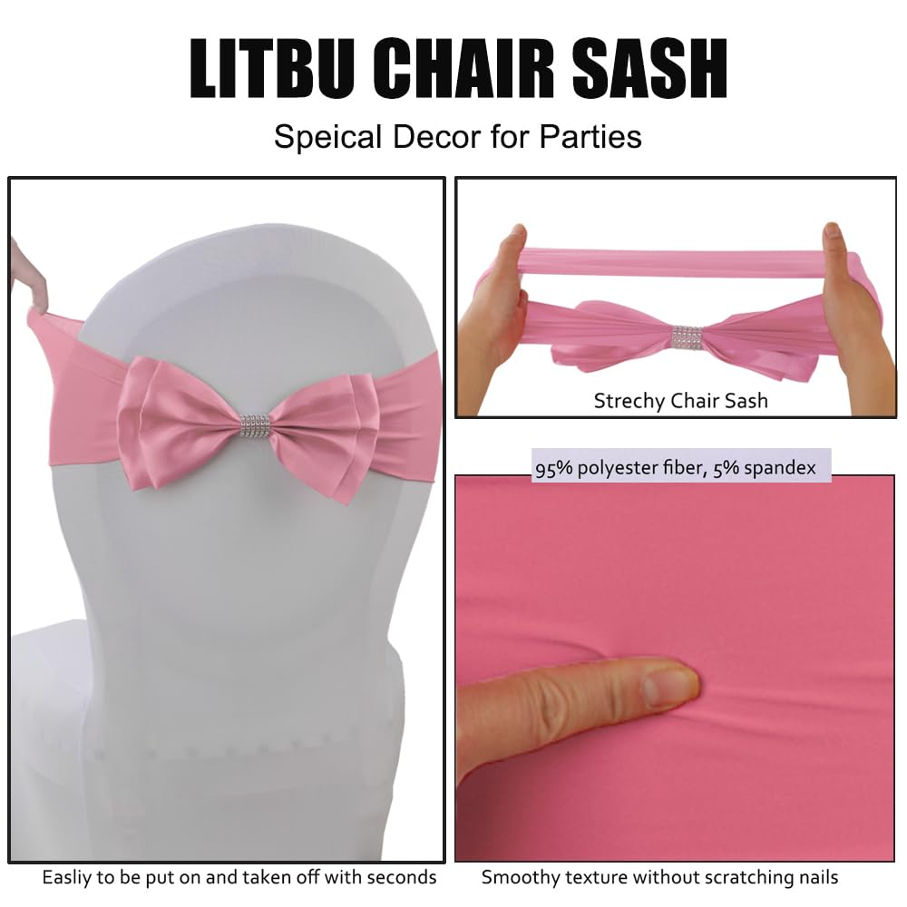 10pcs Stretchy Chair Sashes with Bowknot Sliders - Elastic Spandex Chair Cover Bands for Wedding, Party, Banquet, Birthday & Graduation Decorations - Perfect for Chair Back Decor, Table Settings, and Event Styling (Pink)