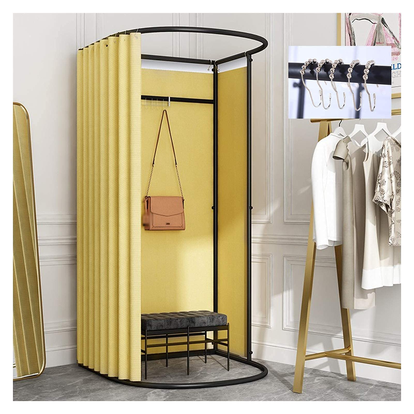 XZGDEN Portable Dressing Room Divider - Pink Privacy Curtain Kit with Metal Frame Shelf for Clothing Stores, Malls & Offices (85x80x200cm) | DIY Temporary Locker Room Solution for Retail Spaces & Home Use