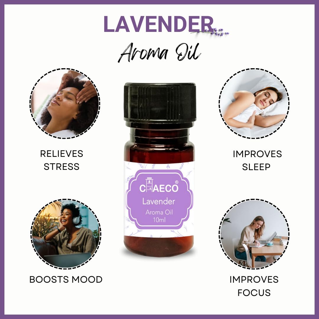 CHAECO Essential Oil Diffuser Set - 6 Pack (10ml Each) with Lavender, Lemongrass, Rose, Fresh Lime, Sandalwood & Jasmine Scents - Aromatherapy Oil for Home, Office, Spa & Yoga Relaxation
