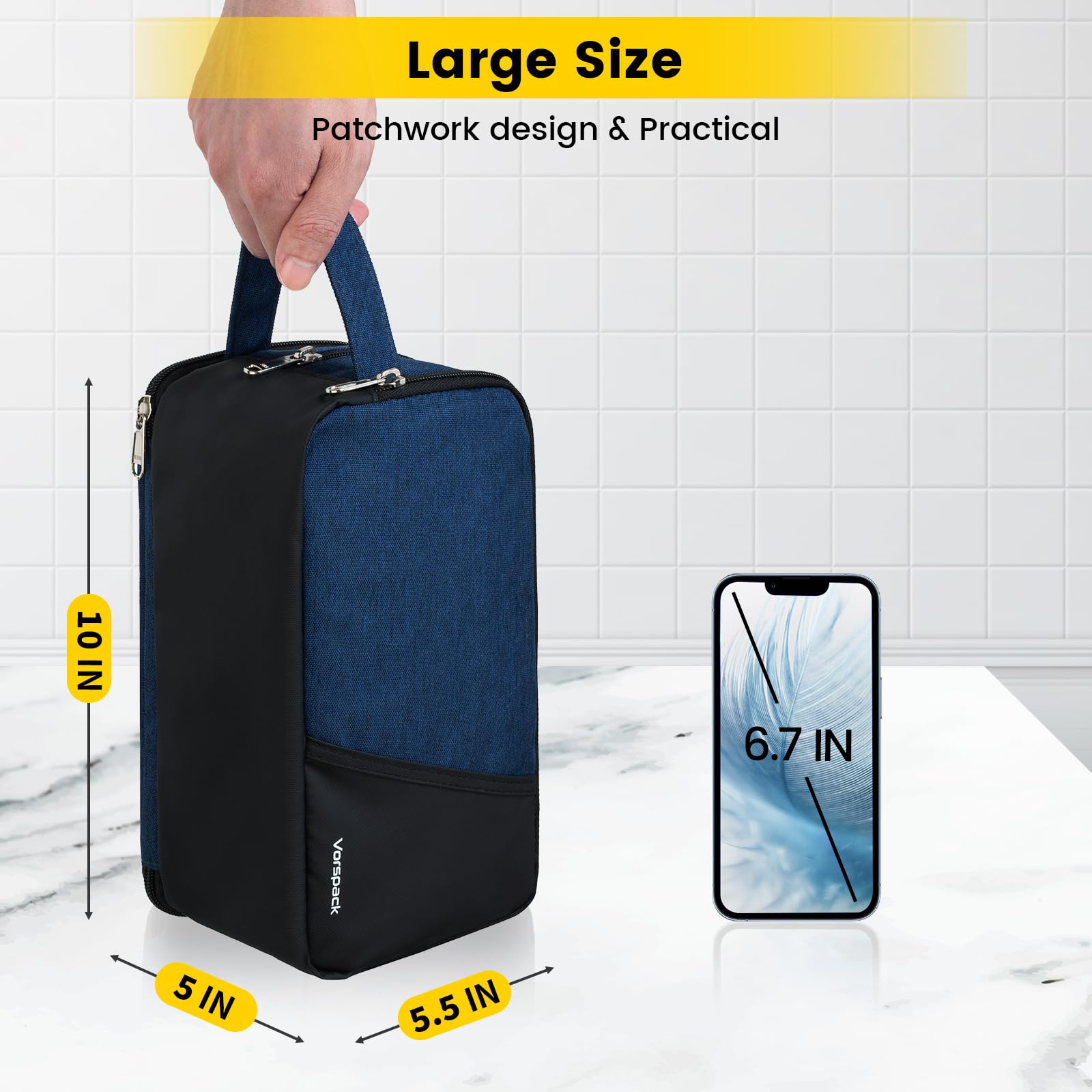 Vorspack Large Waterproof Travel Toiletry Bag for Men - Durable Dopp Kit with Multiple Compartments for Skincare, Shaving & Bathroom Essentials - Perfect for Gym, Camping & Business Trips - Navy Blue