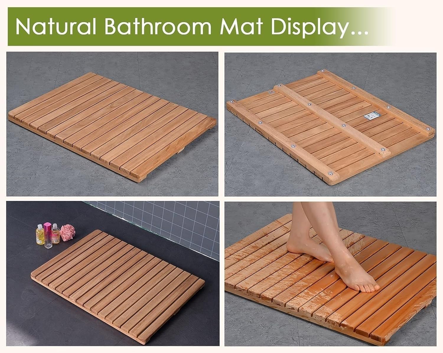 Premium Teak Wood Shower Mat - 30x36 Inch Waterproof Bath Mat for Bathroom Floor, Inside & Outside Shower - Natural Slatted Platform (76x92cm) - Perfect for Spa-Like Bathrooms, Pool Decks & Wet Areas