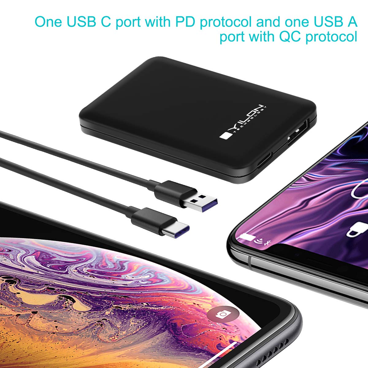 YILON Ultra-Slim 18W Fast Charger with USB-C PD & QC3.0 - Dual Port Wall Charger for iPhone 15/14/13/12 Pro Max, AirPods, Galaxy S23/S22, iPad Pro - Perfect for Travel, Home & Office Charging