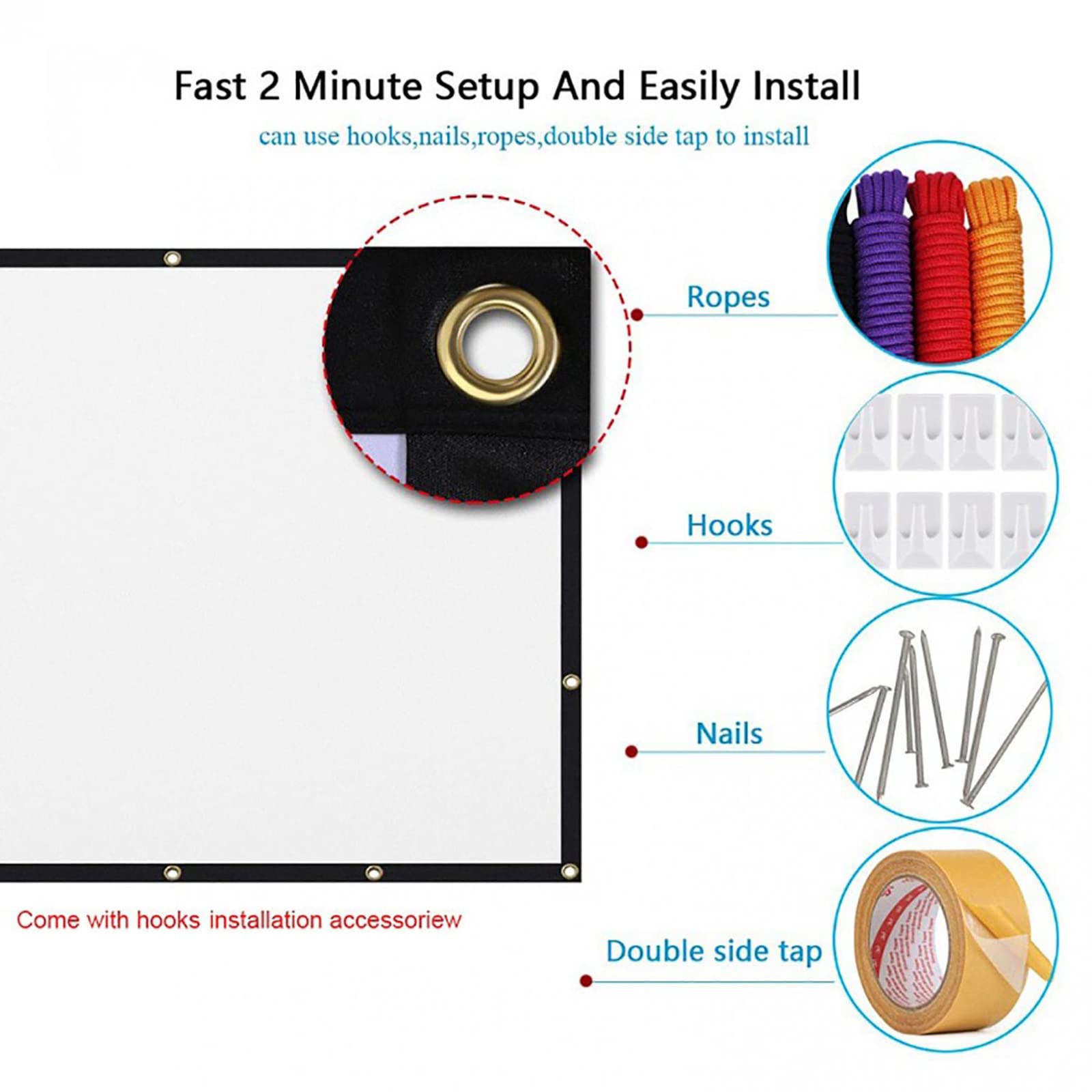 120 Inch 4K HD Projector Screen - 16:9 Foldable, Washable & Anti-Crease Portable Movie Screen for Home Theater, Outdoor & Indoor Use - Perfect for Movie Nights, Presentations and Backyard Entertainment