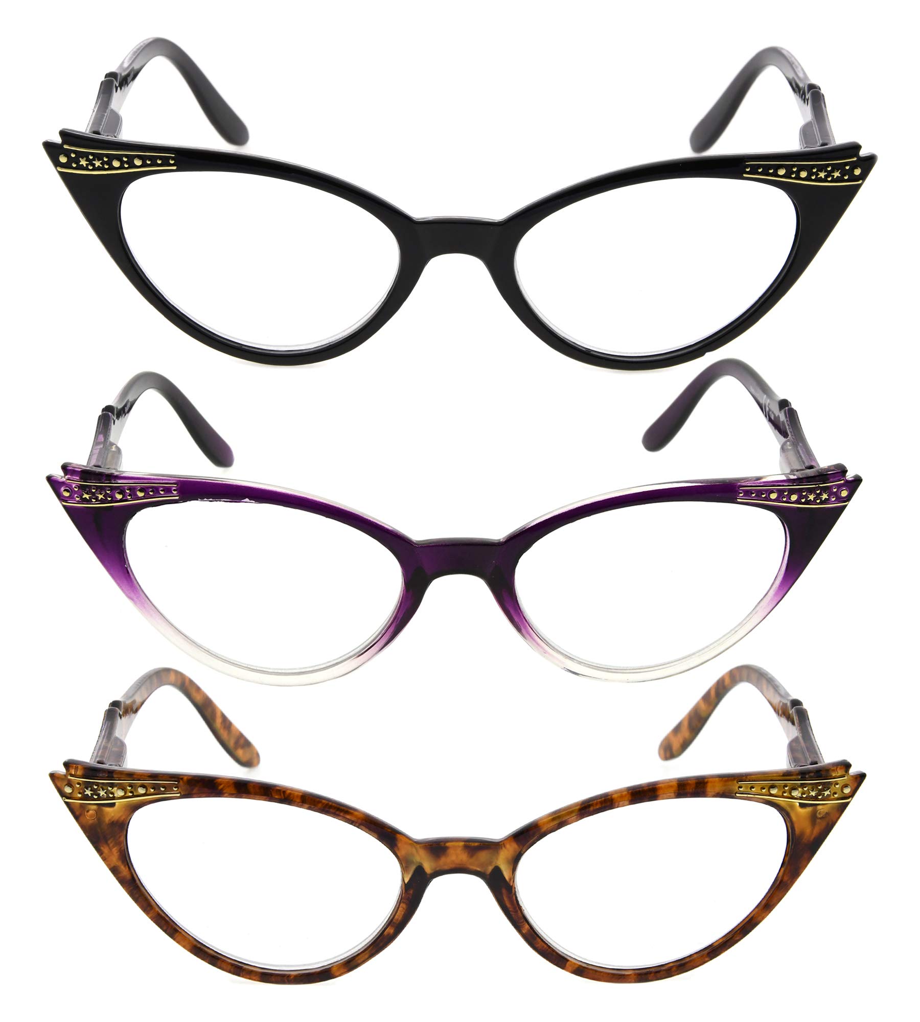 Stylish Cateye Reading Glasses for Women - 3 Pairs Set with Case | Fashionable Readers for Reading, Working & Computer Use