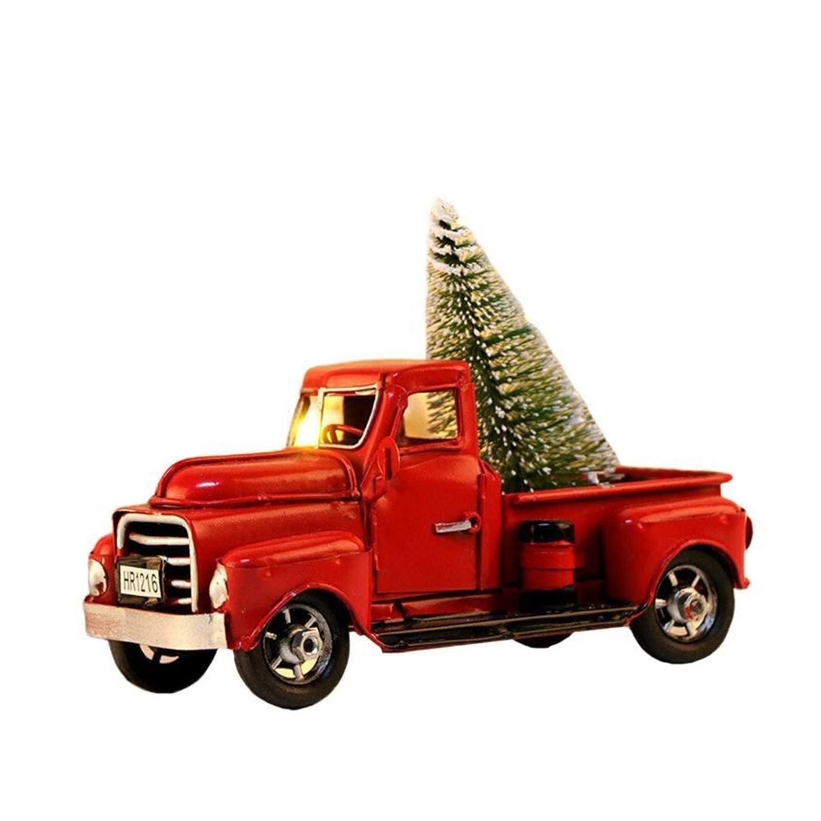 Vintage Red Christmas Truck Ornament - Metal Classic Car Decor with Mini Christmas Tree - Perfect for Holiday Home Decor, Xmas Tree Topper, and Festive Desktop Display