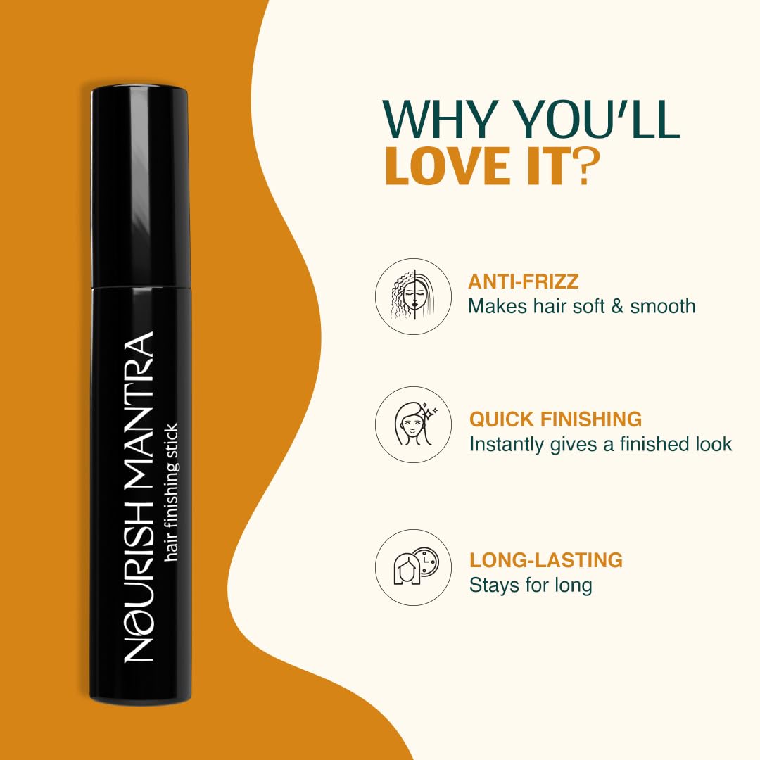 Nourish Mantra Hair Finishing Stick for Women - 12ml | Flyaway Hair Wax Stick | Non-Greasy & Non-Sticky Hair Gel | Hair Accessories for Styling & Smoothing | Perfect for Work, Travel & Everyday Use