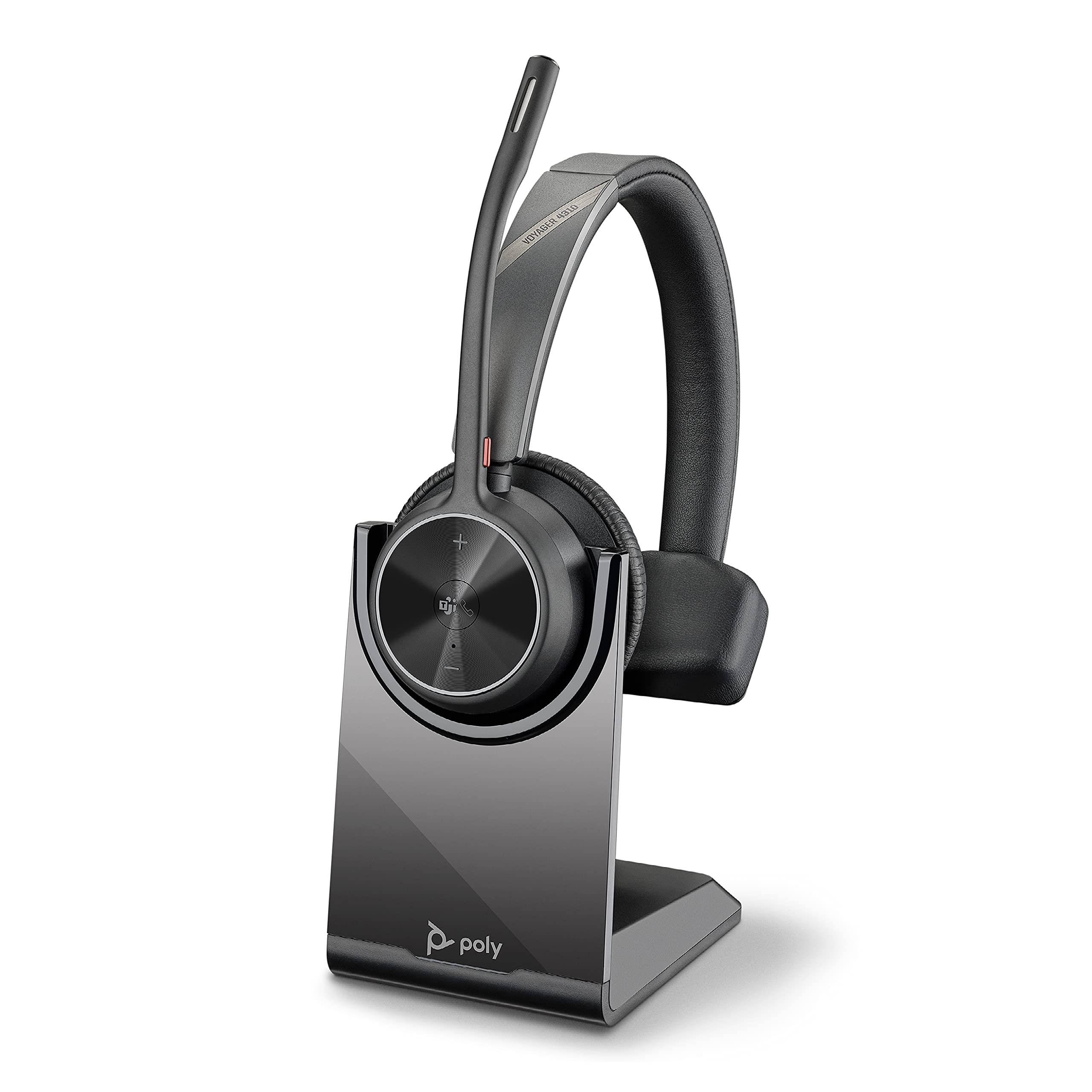 Poly Voyager 4310 UC Wireless Headset with Charge Stand - Single Ear Bluetooth Headset for PC, Mac & Mobile - Compatible with Teams, Zoom, Microsoft Lync - USB-C Adapter Included - Perfect for Remote Work & Video Conferencing (Black)