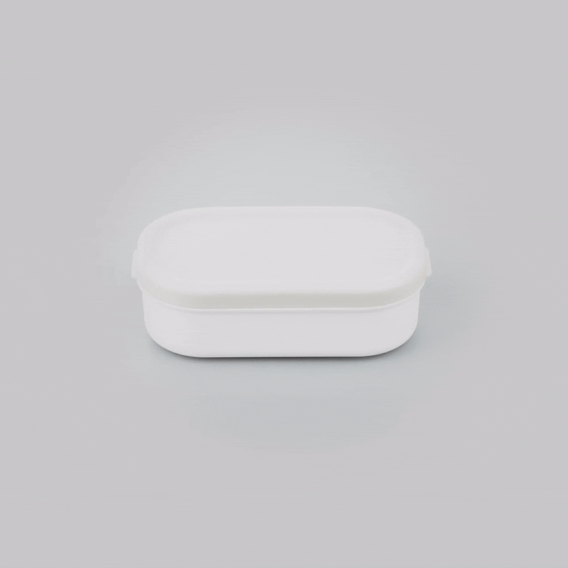 Bento Tek 3 oz White Buddha Box Snack & Sauce Container with Gray Lid - 3.75