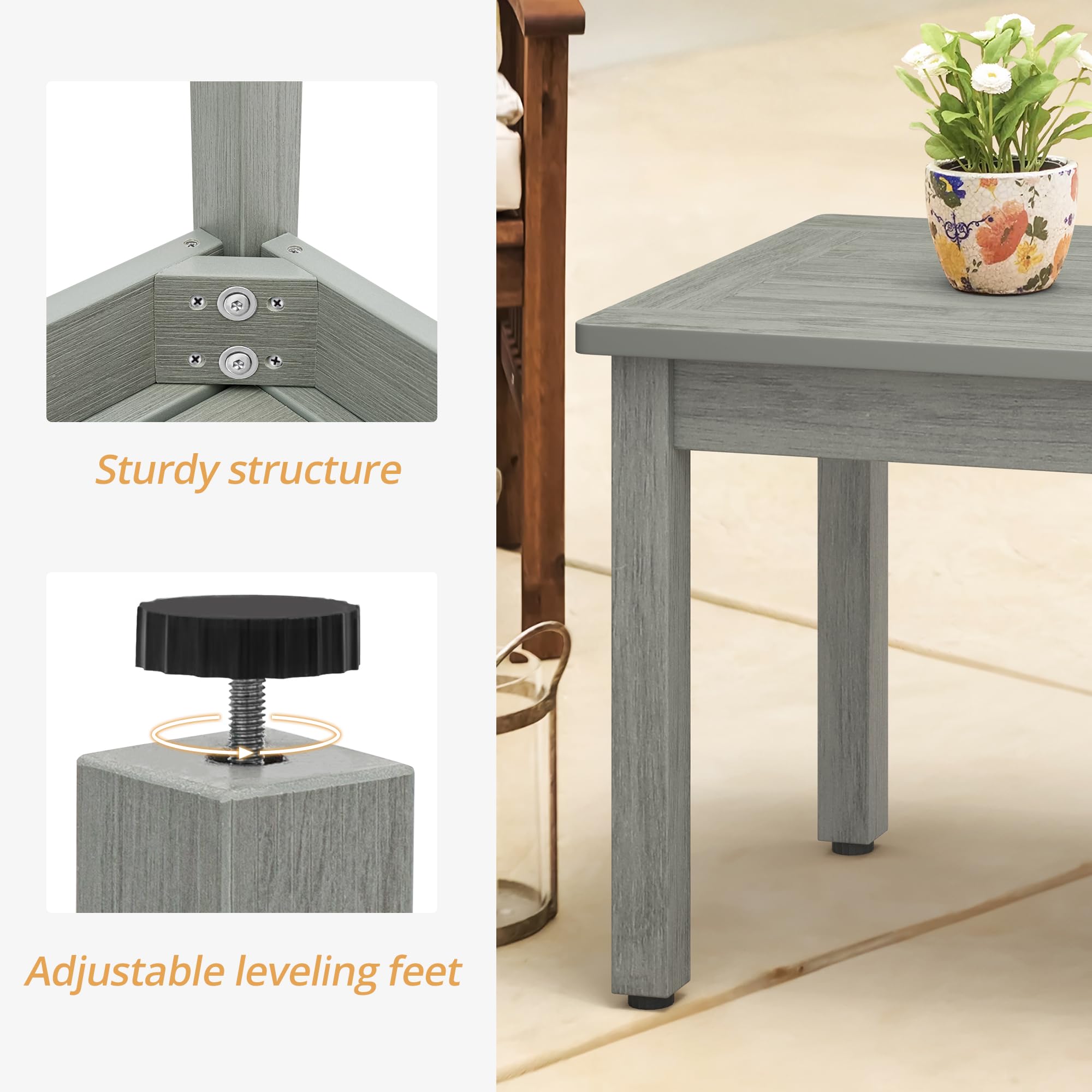 LUE BONA Outdoor Coffee Table Rectangle - All-Weather HDPS Patio Coffee Table with Slatted Tabletop for Deck, Garden, Balcony - Indoor/Outdoor Use - Light Gray | Perfect for Backyard Relaxation, Poolside Lounging & Outdoor Entertaining