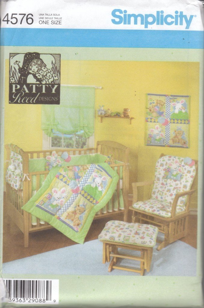 Simplicity 4576 Sewing Pattern for Nursery Bedding, Chair Cover, Crib Bedding & Shade - DIY Baby Room Decor & Vintage OOP Designs for Nursery, Bedroom & Home Decor Projects