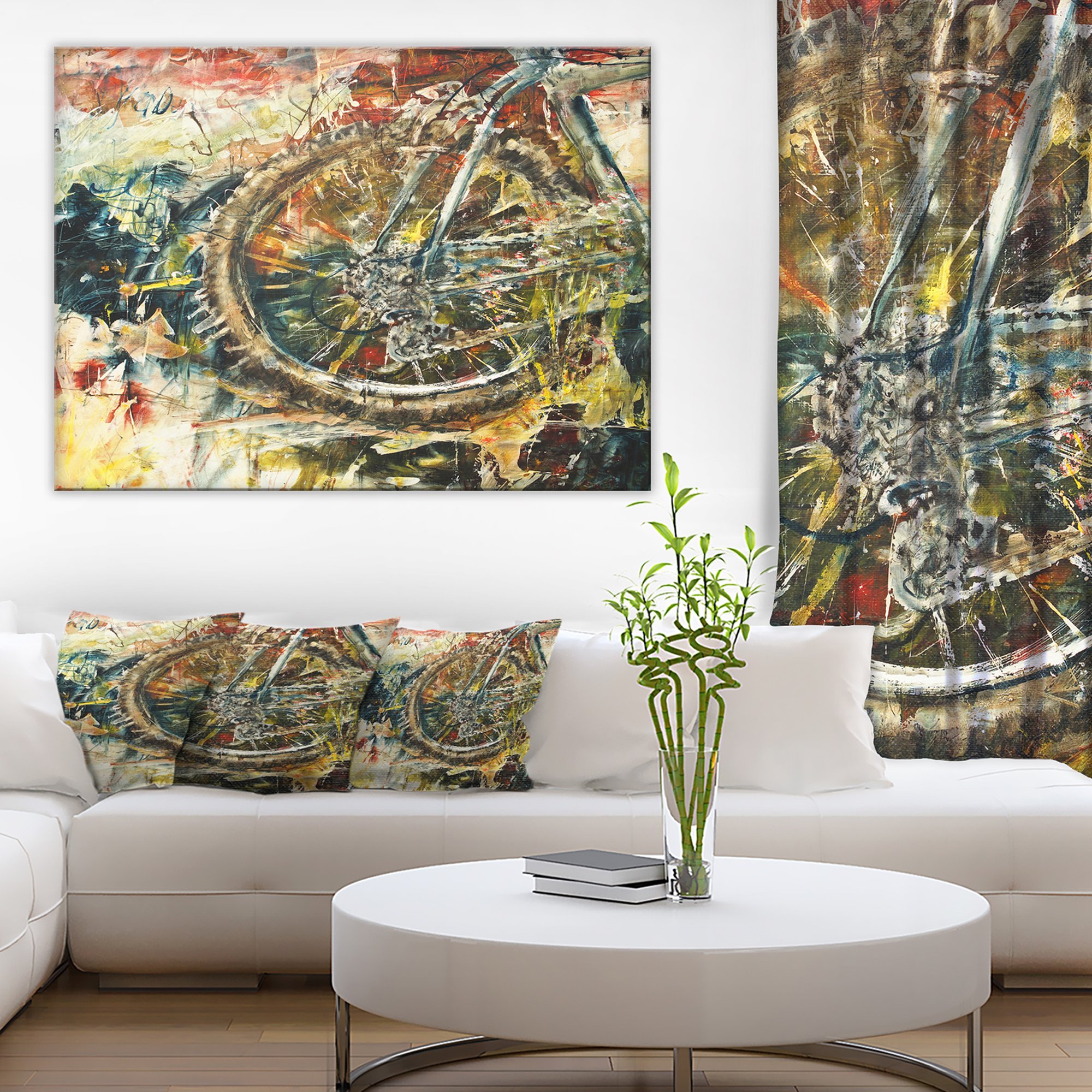 Abstract Mountain Bike Oil Painting Canvas Art - Modern Wall Decor for Living Room, Bedroom & Office
