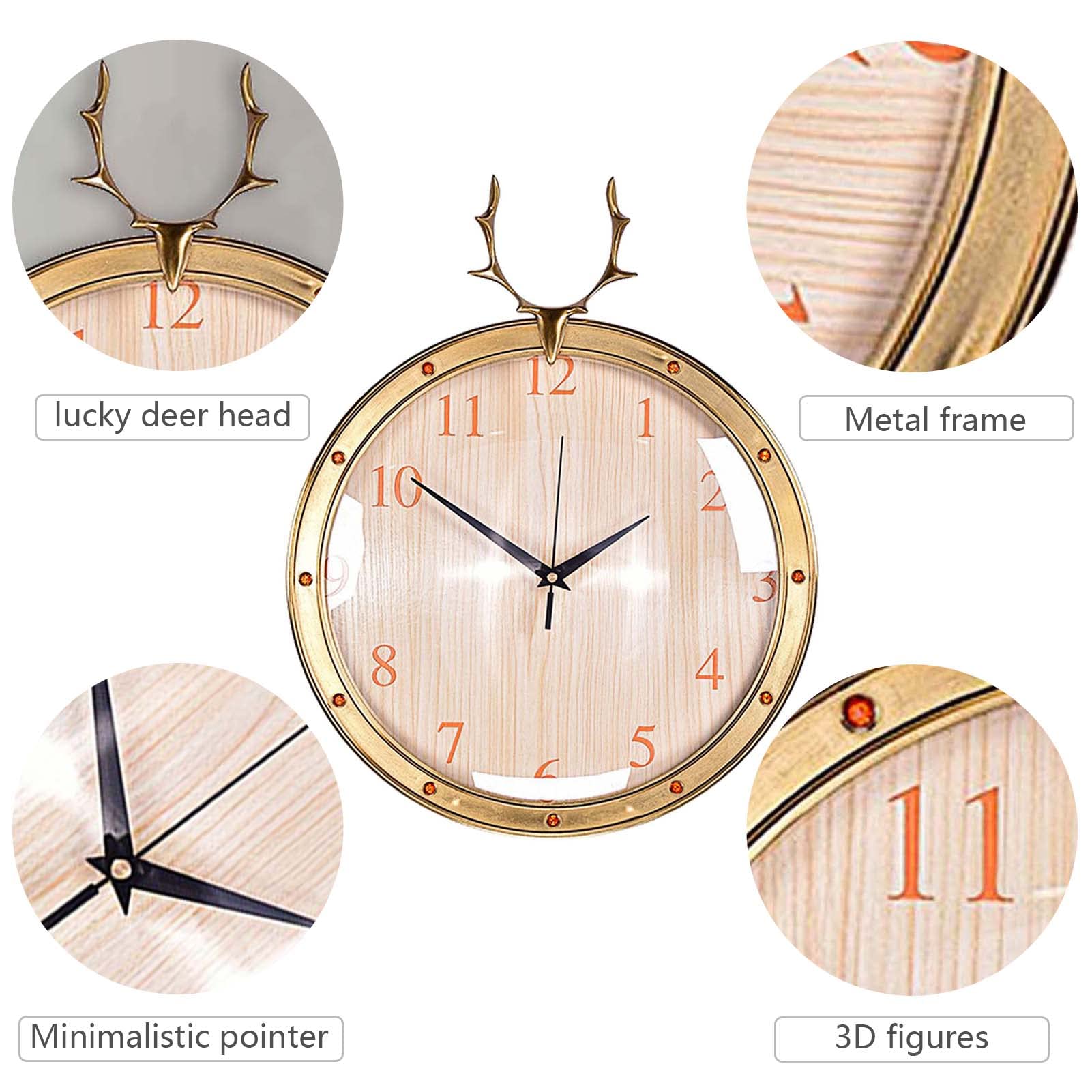 Deer Head Wall Clock - Modern Silent Battery Operated Art Decor Clock for Living Room, Kitchen, Bedroom & Office - Perfect for Home Decor, Gift Giving and Wall Art Display