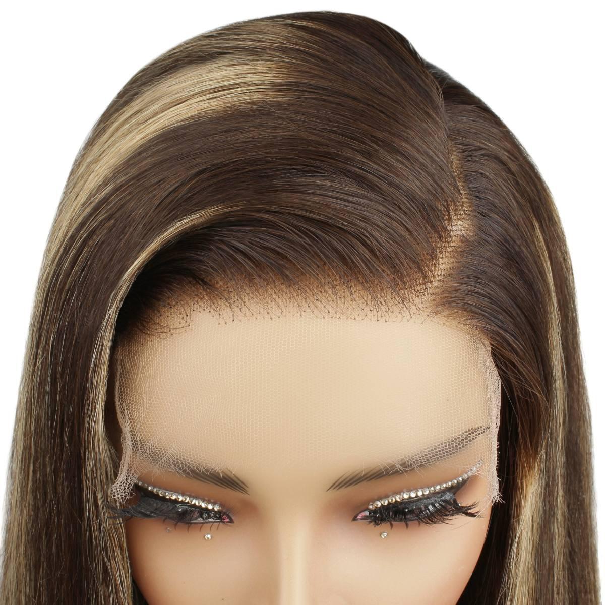 5x5 HD Lace Closure Wig - Dark Highlight Straight Hair - Natural Look for Daily Wear & Styling