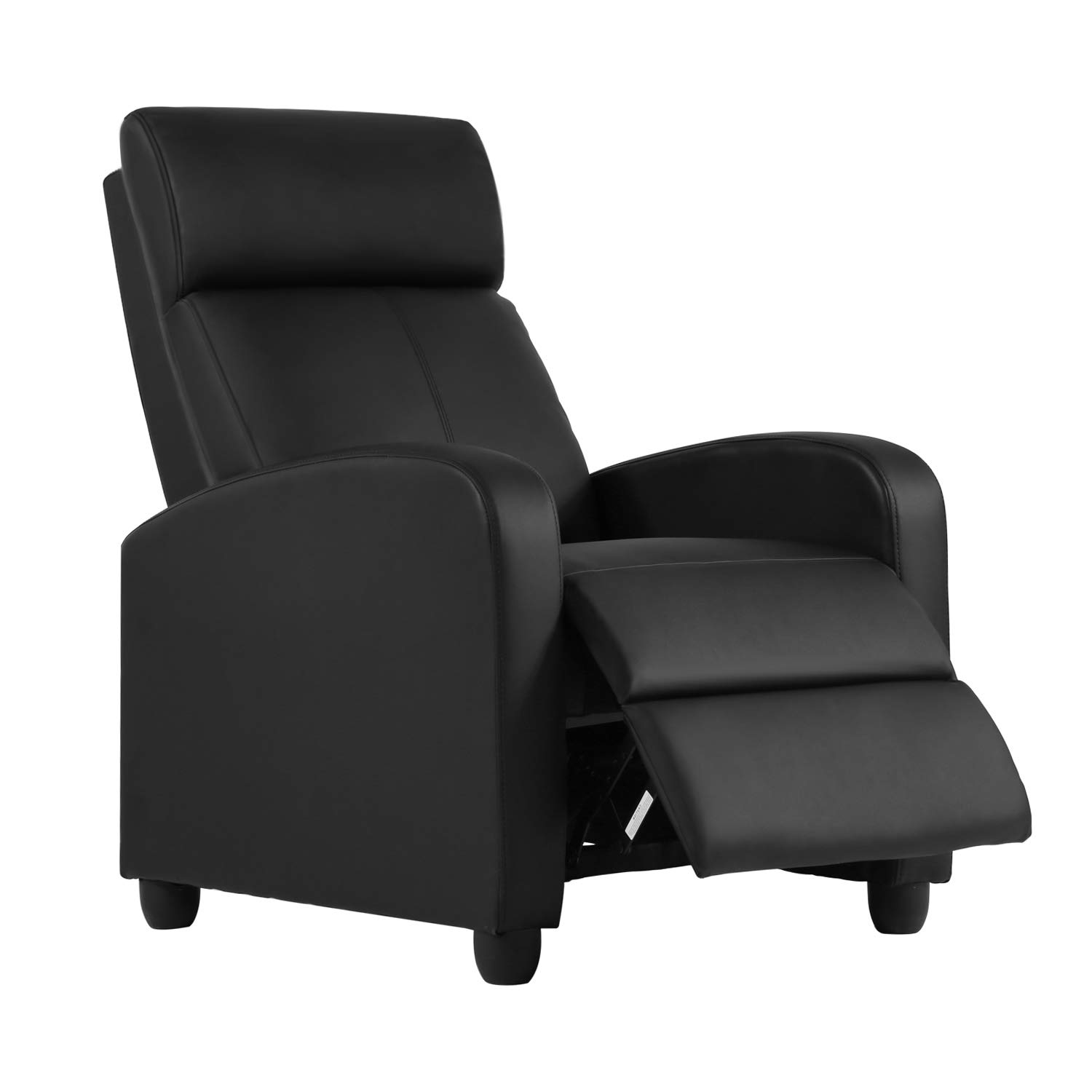 HCB Modern Recliner Chair - PU Leather Wingback Single Sofa with Footrest for Living Room, Home Theater & Relaxation (Black) - Perfect for Lounging, Watching Movies & Napping