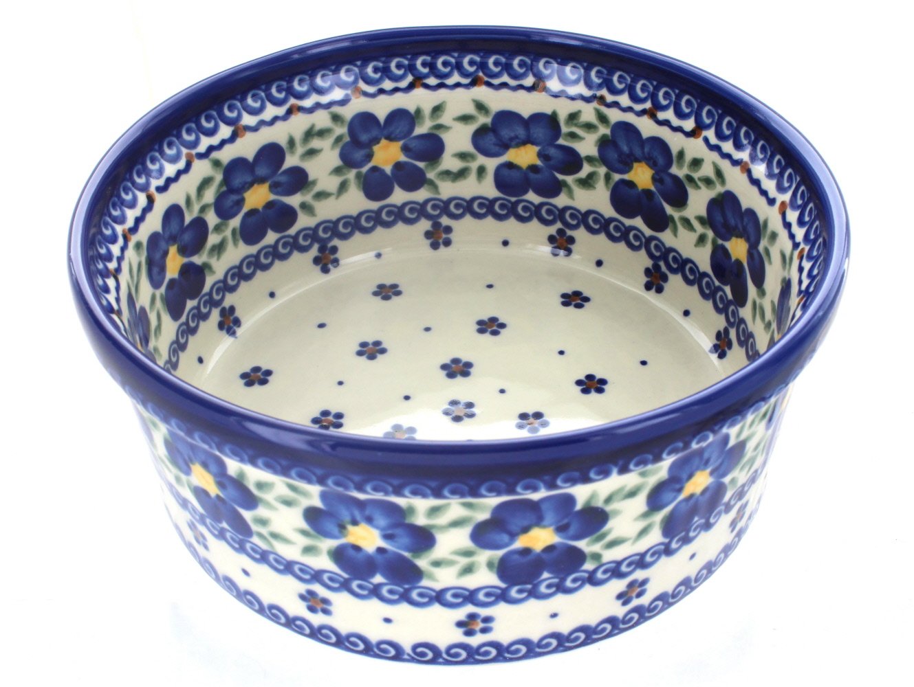 Handmade Blue Rose Polish Pottery Round Baker - Spring Blossom Design - Oven Safe Stoneware for Baking, Serving & Decorating - Perfect for Casseroles, Pies & Holiday Dinners