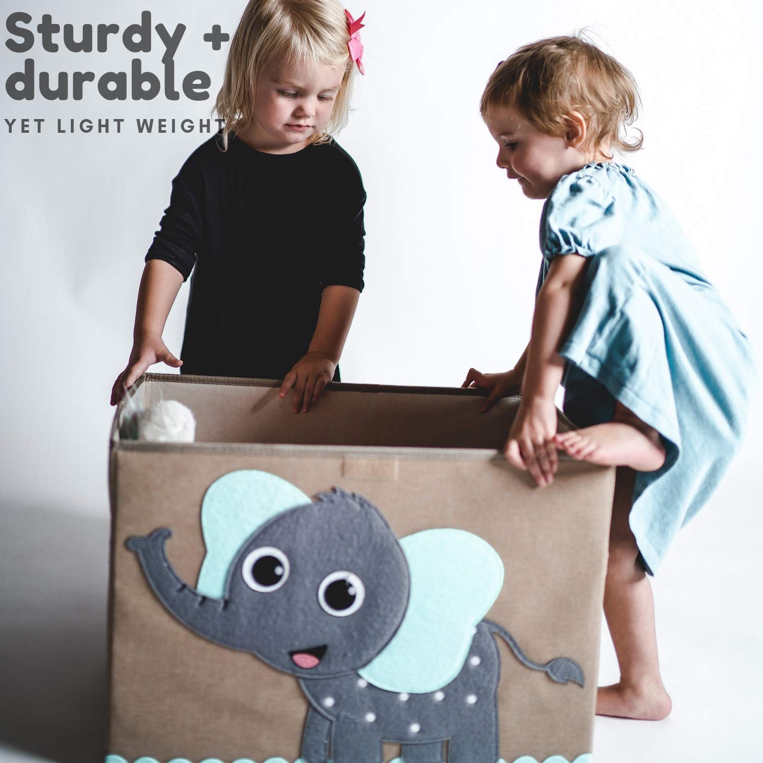 Hurricane Tots Large Toy Storage Bin - Collapsible Canvas Fabric Toy Chest with Flip-Top Lid for Kids, Boys & Girls - Gray Nursery Organizer for Baby & Toddler Toys - Perfect for Playroom, Bedroom & Daycare Organization
