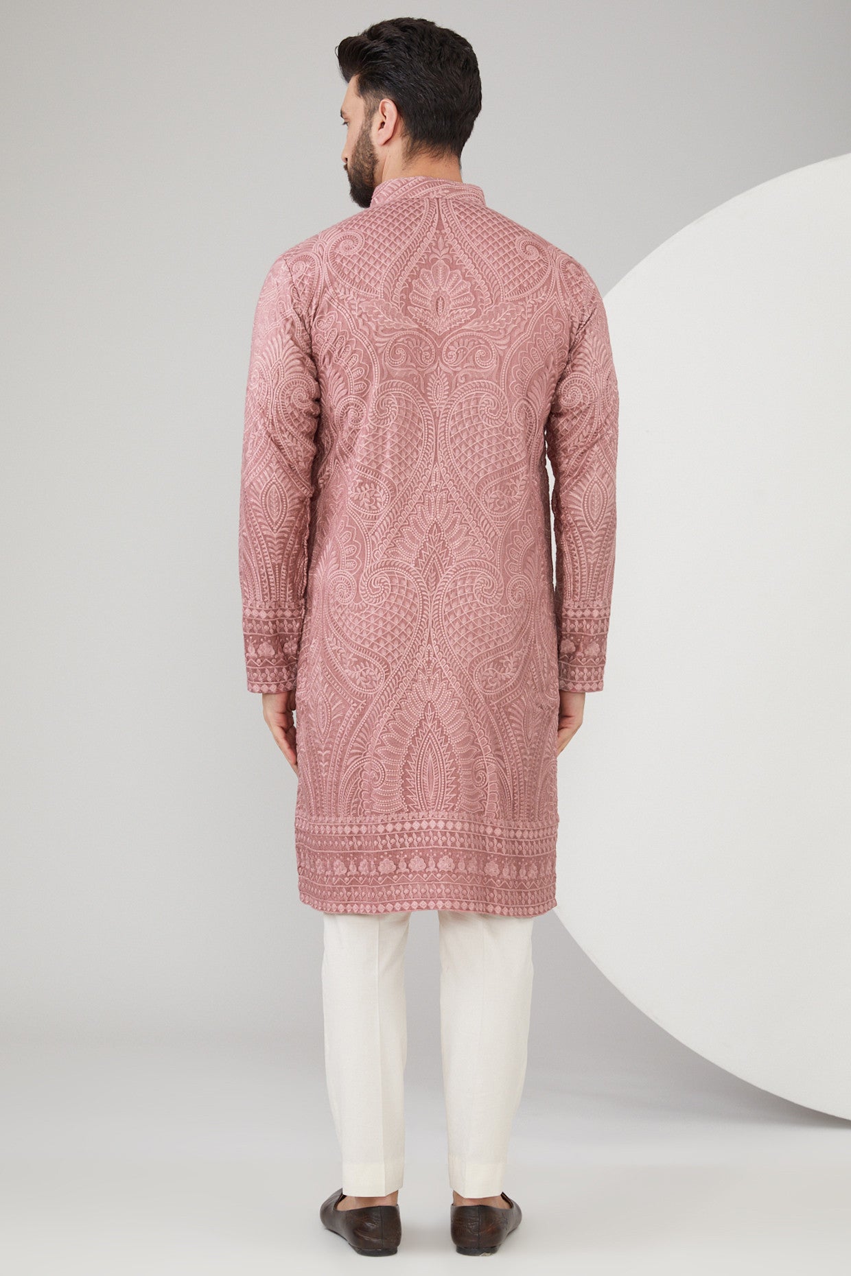 Elegant Mud Pink Chikankari Embroidered Silk Kurta for Women | Traditional Indian Handcrafted Tunic | Perfect for Festivals, Weddings & Casual Wear