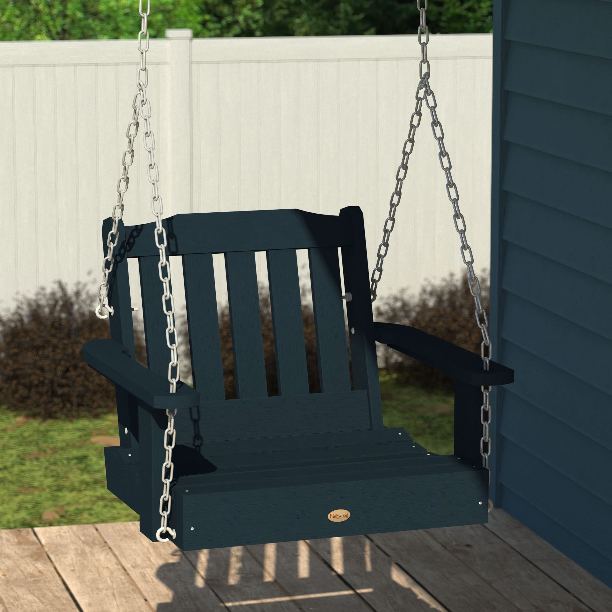 Highwood AD-PORL3-FBE Lehigh Single Seat Porch Swing in Federal Blue - Perfect for Outdoor Relaxation on Patio, Deck or Garden