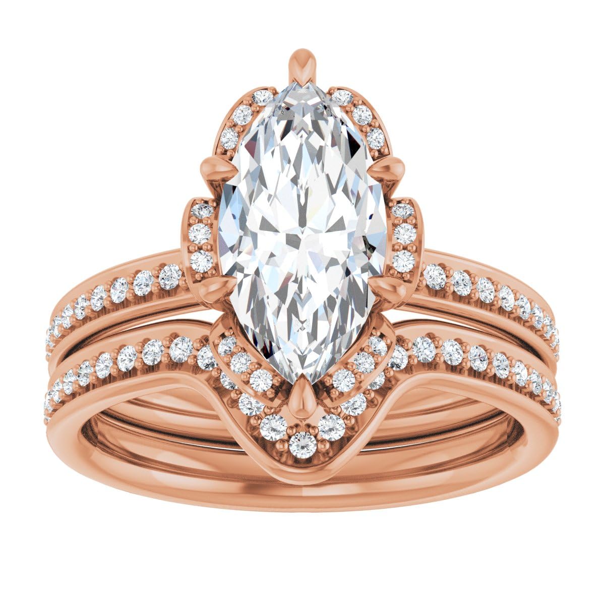 1-2 Ct Marquise Cut Moissanite Engagement & Wedding Bridal Ring Set in 10K/14K/18K Gold or 925 Sterling Silver - Rose Gold Christmas Gift for Women, Anniversary, Proposal, Valentine's Day