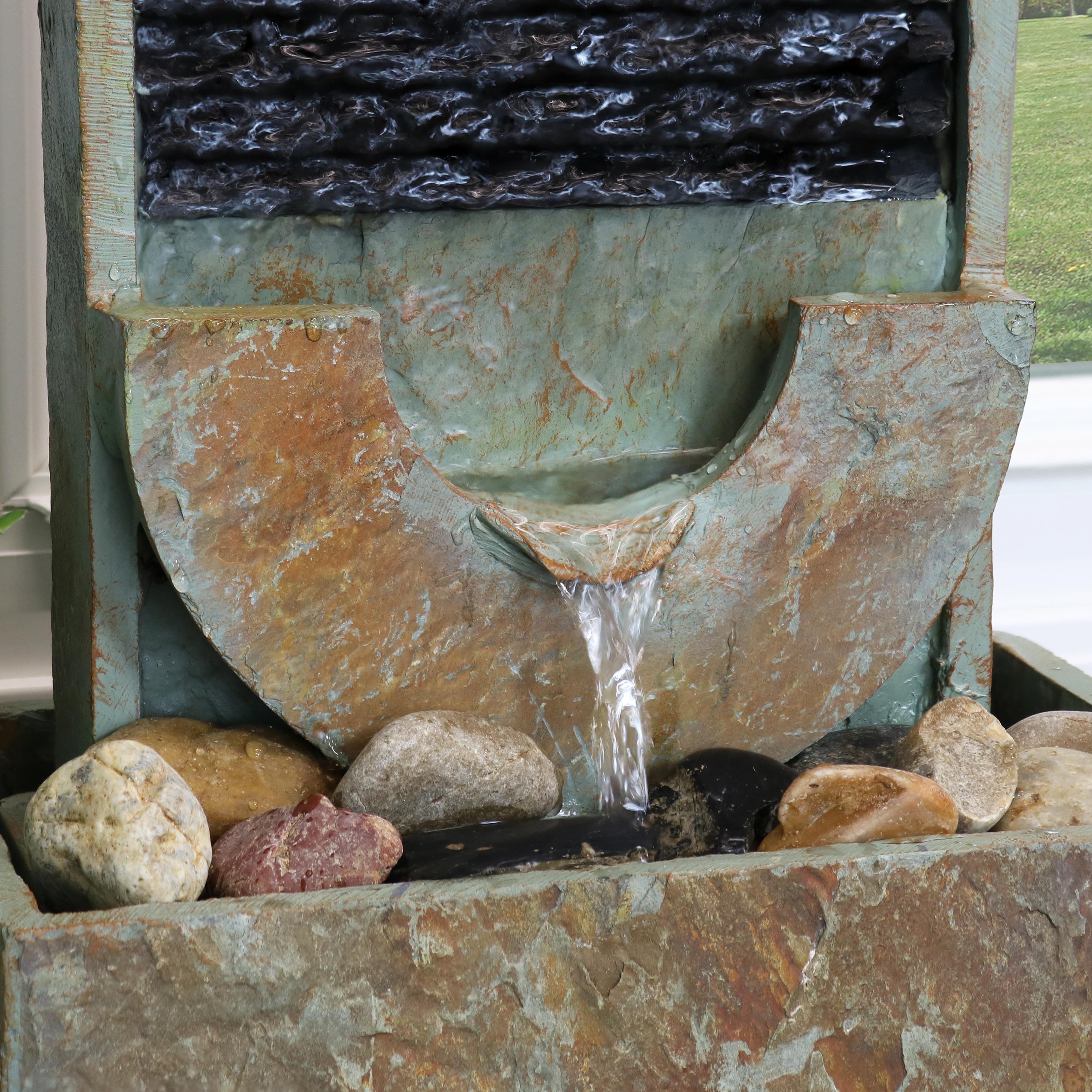Sunnydaze Half Moon Slate Indoor Water Fountain - 16 Inch Relaxing Home Decor for Living Room, Bedroom, or Office | Soothing Sound for Stress Relief & Meditation