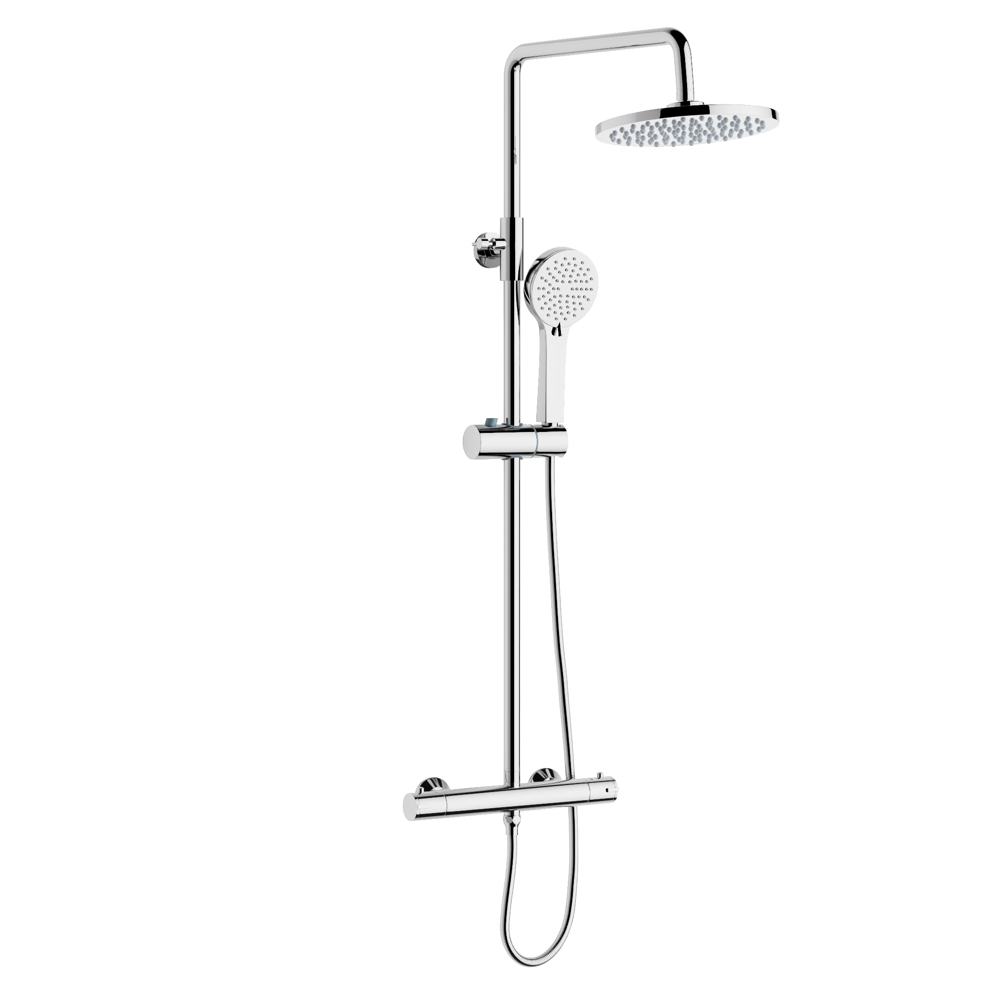 PURAGEIR Adjustable Height Shower Column System with Mixer & 22x22cm Shower Head - Chrome Finish for Bathroom & Spa Relaxation (75-115cm Height Range)