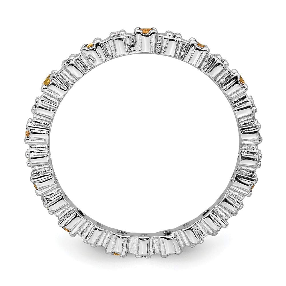 925 Sterling Silver Stackable Citrine Yellow November Birthstone & Diamond Eternity Band Ring (0.04 cttw) - Perfect for Anniversary Gifts, Birthday Jewelry & Everyday Elegance