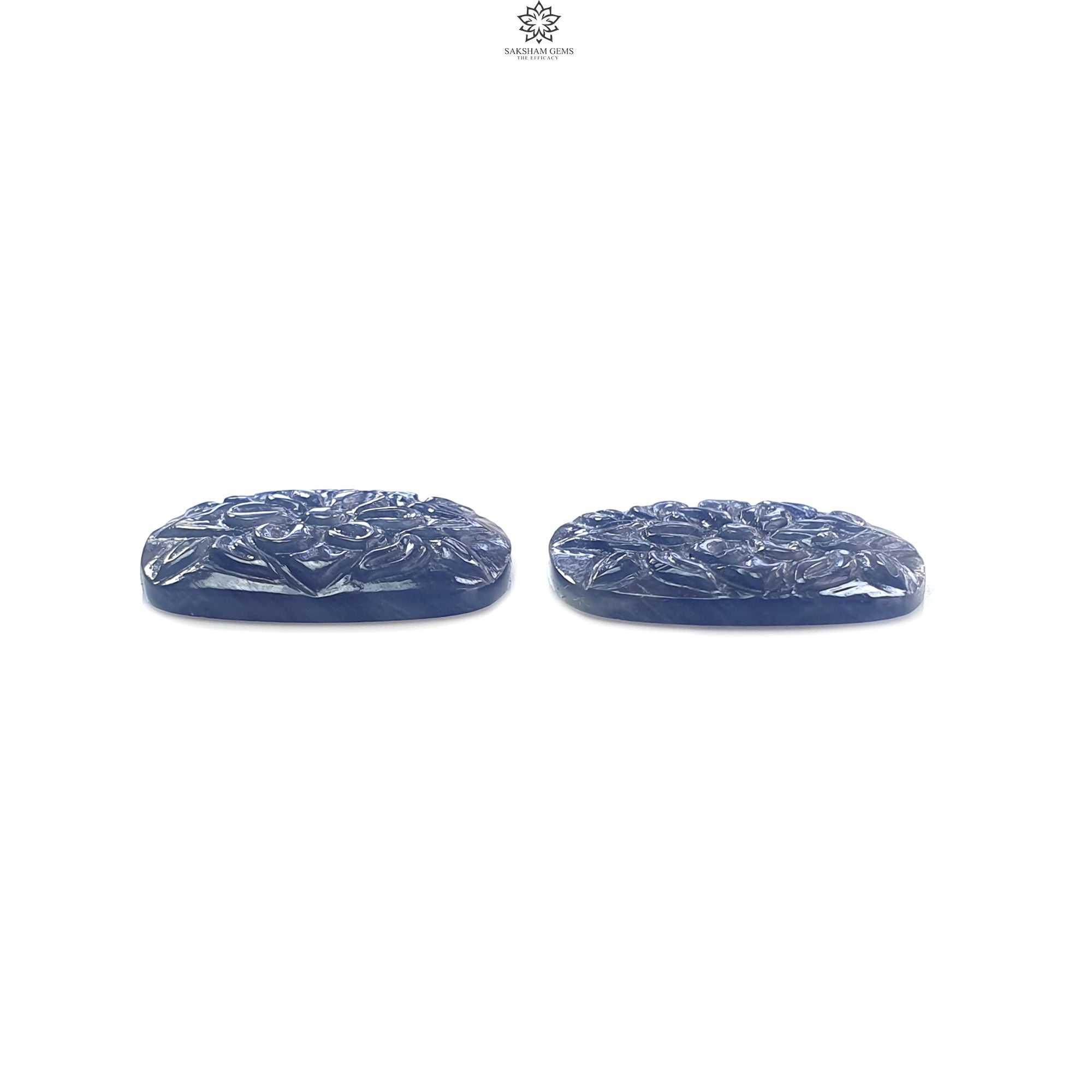 Natural Blue Sapphire Gemstone Carving - 34.70cts Untreated Hand-Carved Cushion Shape (22x17mm) Pair, September Birthstone | Perfect for Jewelry Making, Engagement Rings & Birthstone Gifts