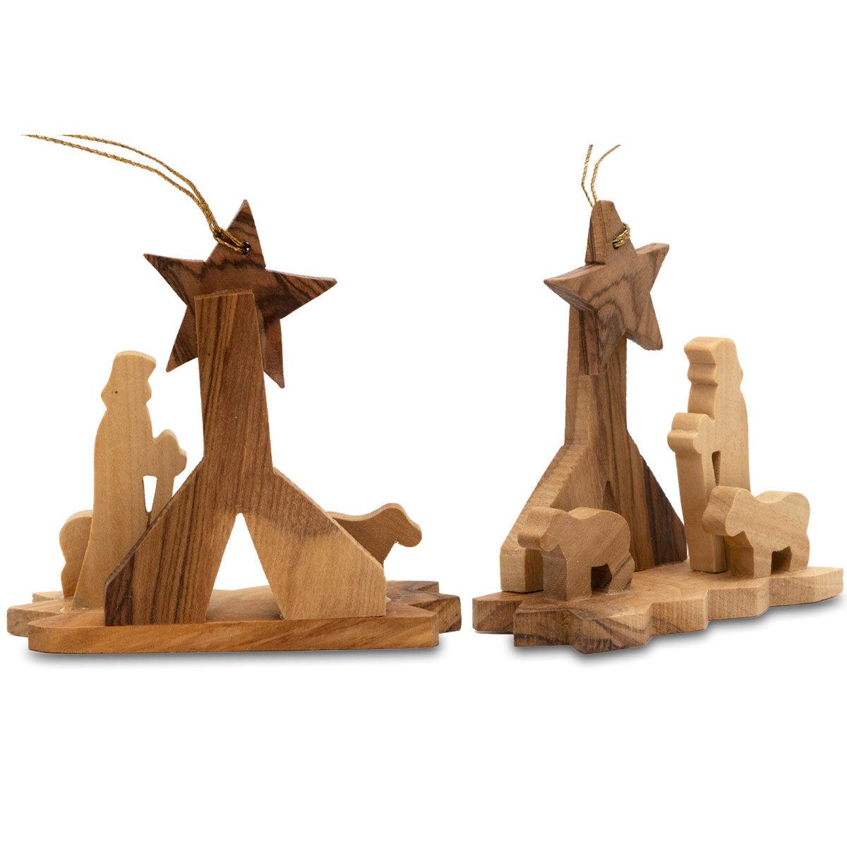 Handcrafted Olive Wood Nativity Scene Christmas Ornaments Set of 3 - Perfect for Tree Decorations, Holiday Gifts & Home Nativity Displays