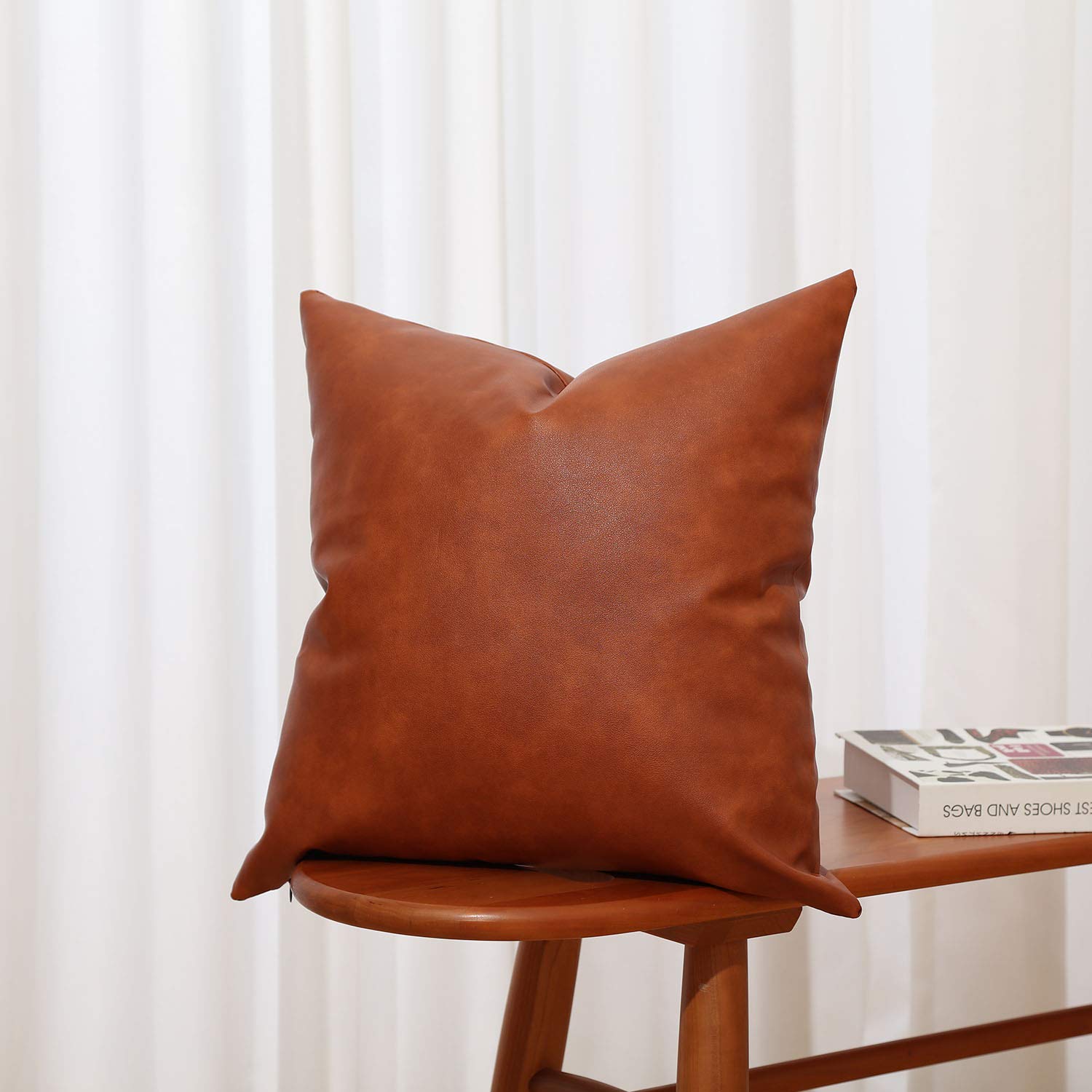 GALMAXS7 18x18 Inch Faux Leather & Cotton Decorative Throw Pillow Covers Set of 2 - Modern Mudcloth Farmhouse Style Square Accent Pillows for Couch, Sofa, Bed, Living Room - Perfect for Home Decor, Cozy Reading Nook & Guest Room Styling