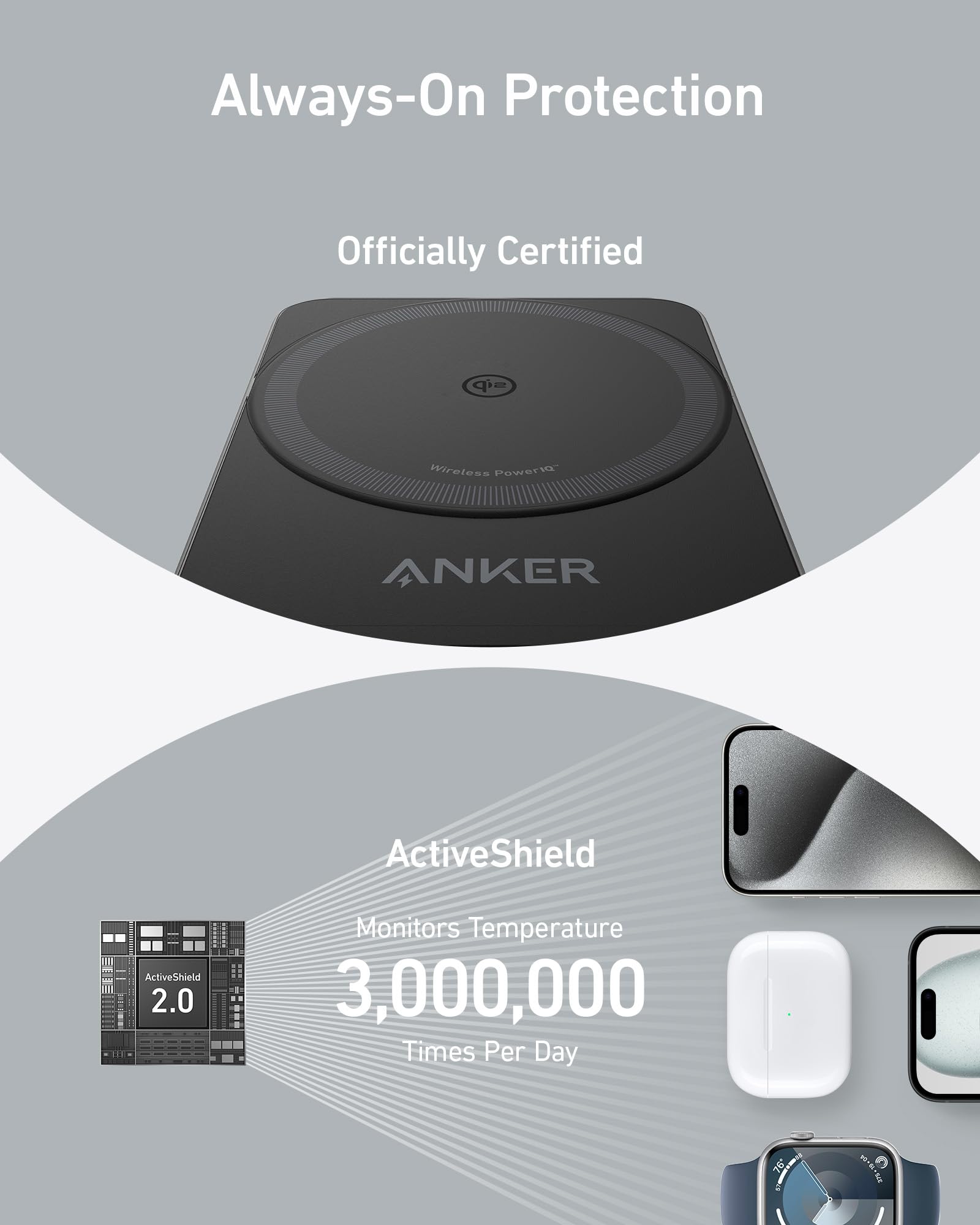 Anker MagGo 3-in-1 Foldable Wireless Charging Station with MagSafe - Qi2 Certified 15W Fast Charger for iPhone 16/15/14, AirPods & Apple Watch 9 | Includes 40W USB-C Power Adapter | Perfect for Home, Office & Travel Charging