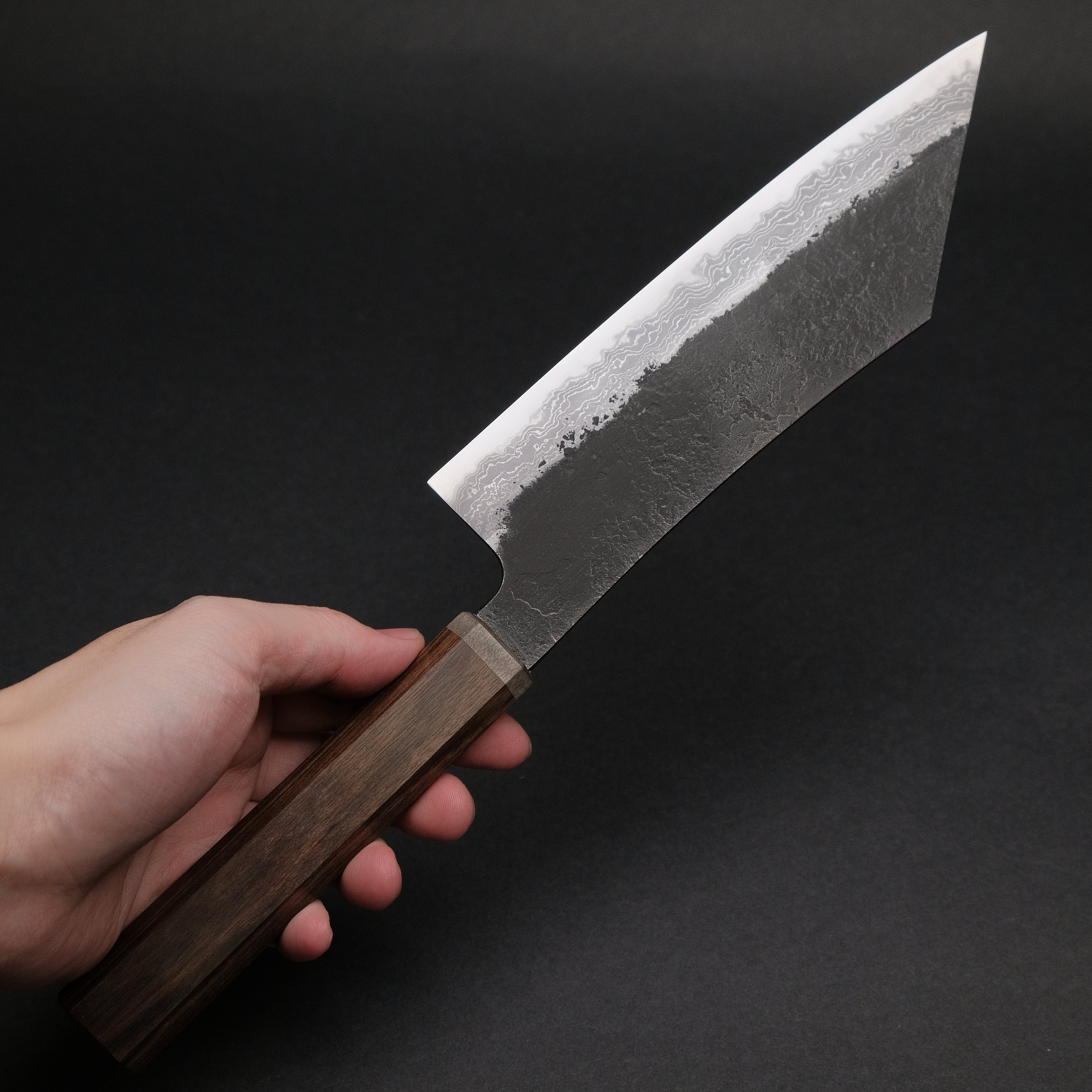 Premium Ajikataya White #2 Nashiji Damascus Hakata 180mm Chef Knife with Ebony & Stabilized Wood Handle (#56) - Perfect for Sushi, Meat Slicing & Professional Kitchen Use