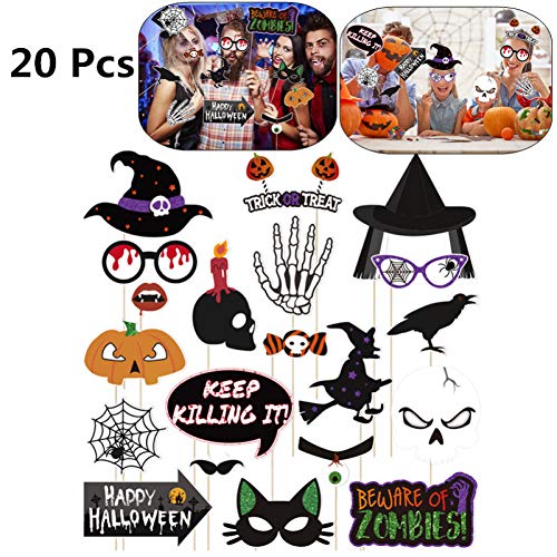 20PCS Halloween Photo Booth Props Kit - Creative Party Decorations & Photo Backdrop Accessories for Halloween Celebrations, Costume Parties & Spooky Fun
