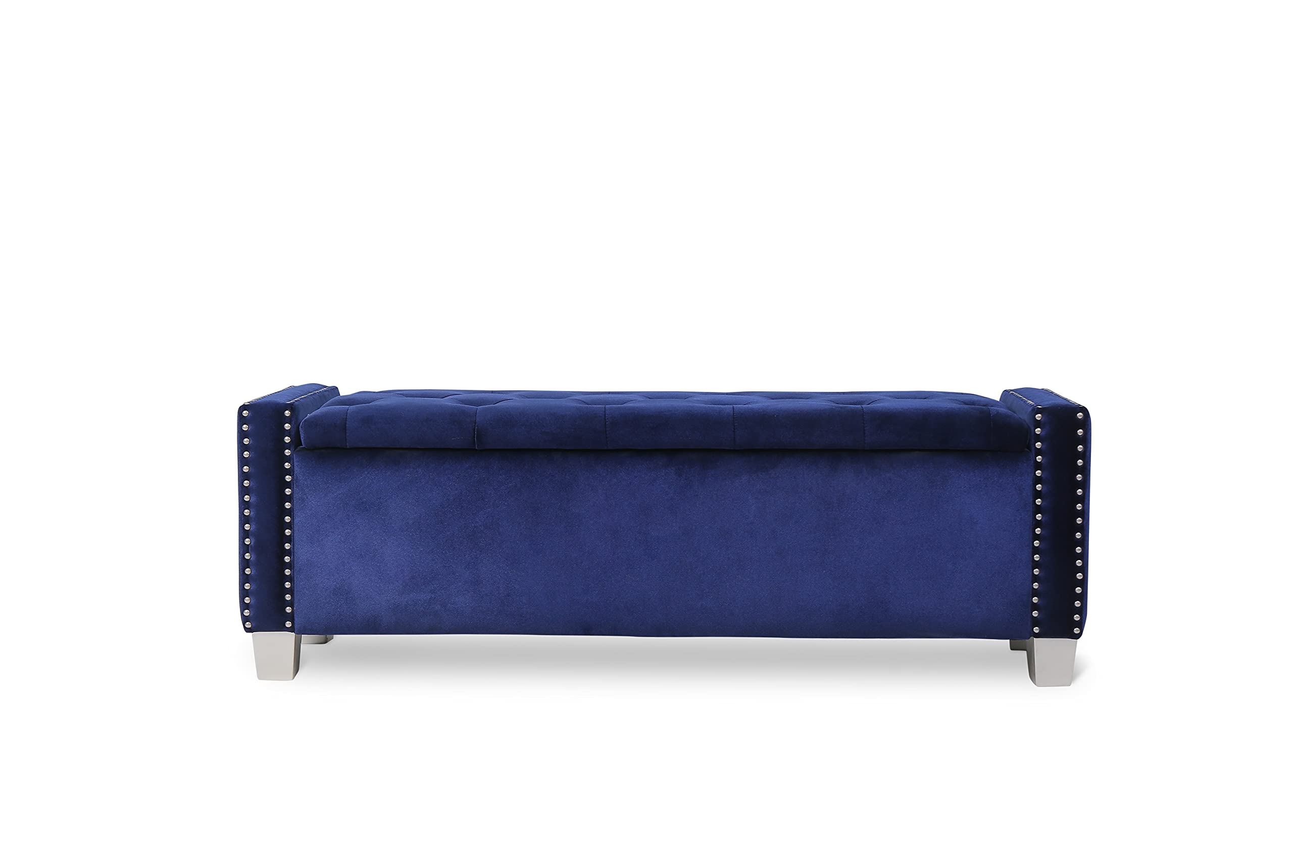 Velvet Upholstered Storage Bench with Removable Cushion - Blue Velvet Ottoman for Living Room, Bedroom & Entryway - Stylish Seat & Storage Solution