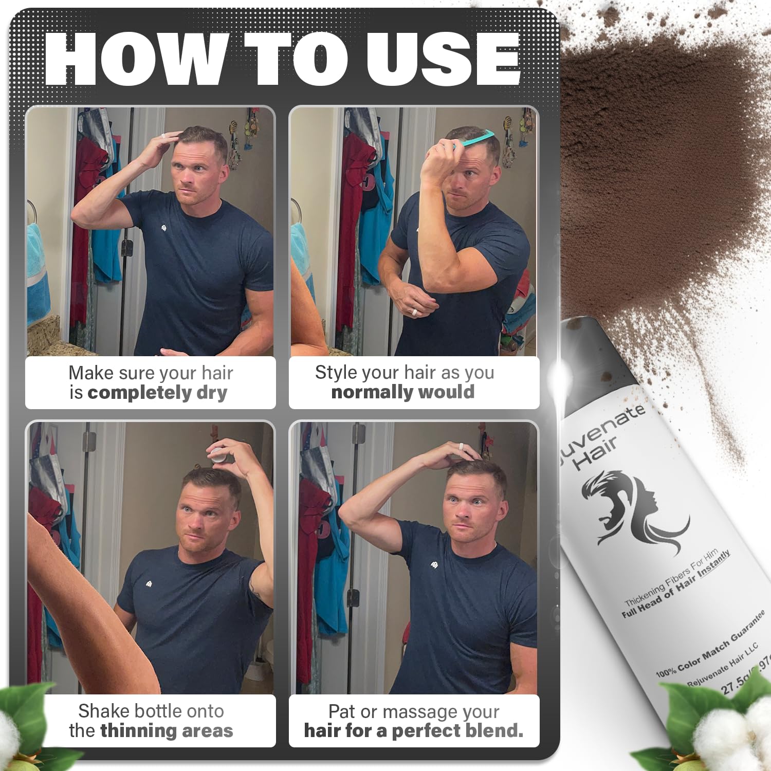 Dark Brown Hair Fibers for Thinning Hair - 100% Natural Undetectable Hair Building Powder for Men & Women | Conceals Bald Spots & Hair Loss | 2 Month Supply | Perfect for Daily Use, Work, and Social Events